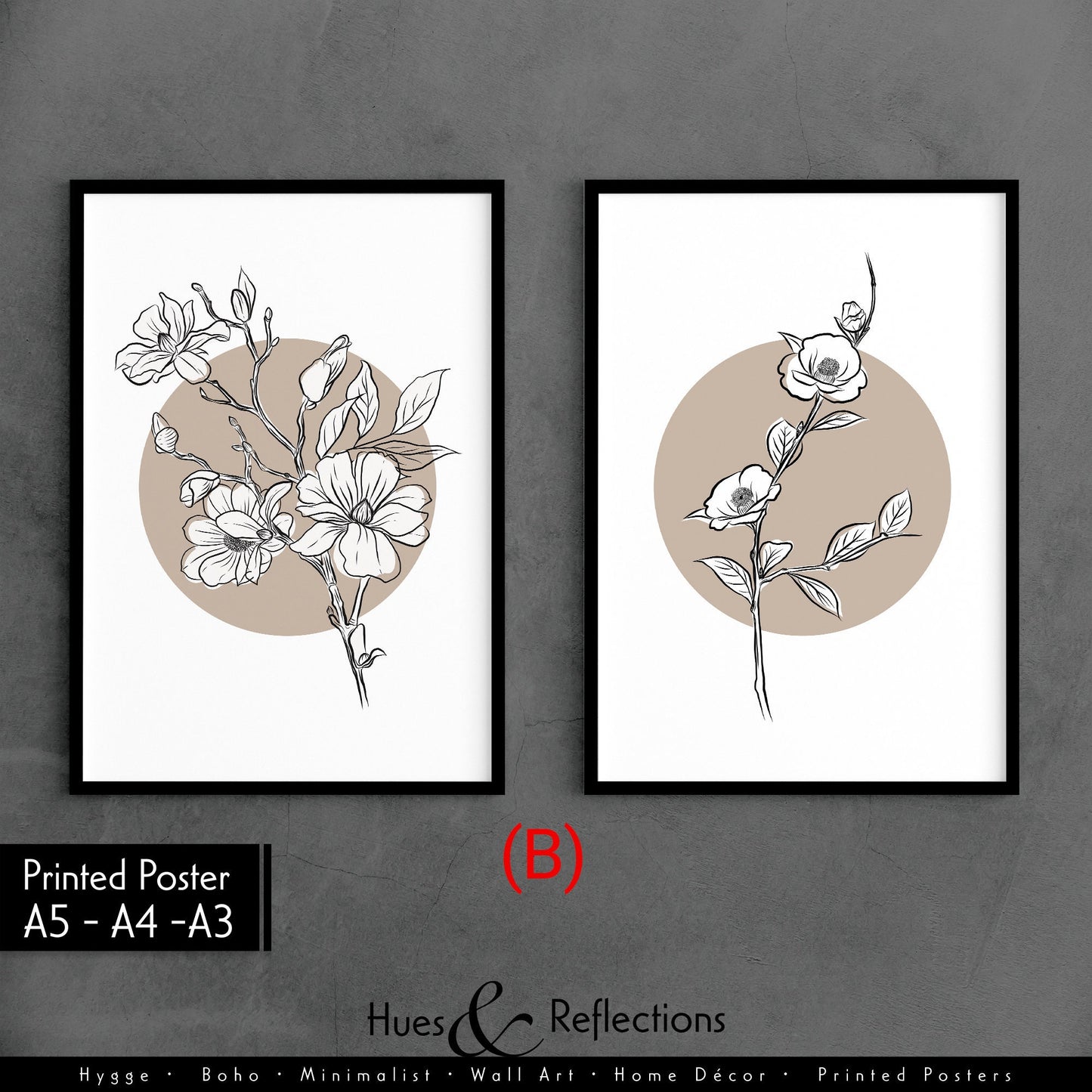 Boho Abstract Wall Art - Neutral Living Room Line Art Floral Print, Feature Wall, Beige Posters, Living Room Decor, Minimalistic Prints, Neutral Living Room Trio, Set Of 2 Prints, Line Art, Beige Posters, Living Room Decor, Prints, Feature Wall