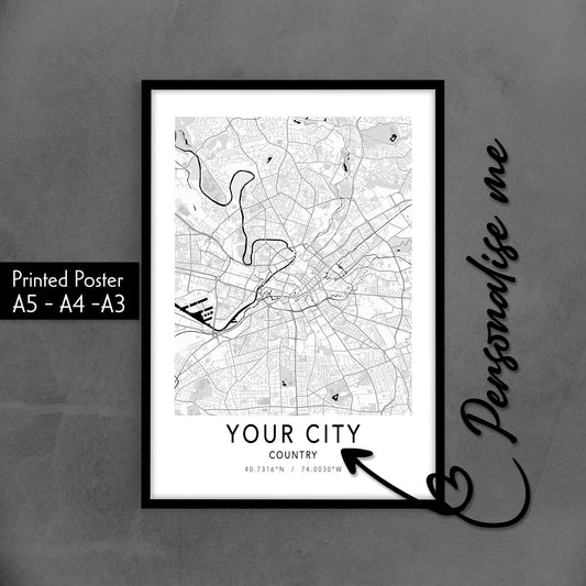 Custom City Map Poster, Personalised Gift Home Decor, Any Town, Village, Any Location Minimalist Map Wall Art, Custom Town Map Print Poster