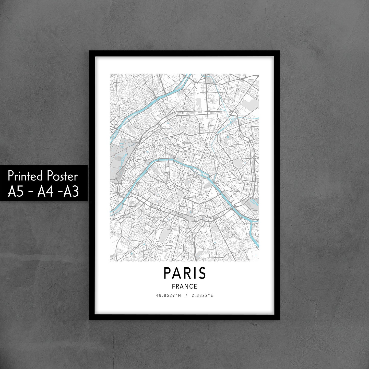 Custom Travel Map Poster, Paris City Map Print, Minimalist Black and White Wall Art, France, City of Light, Engagement Map Poster, Souvenir