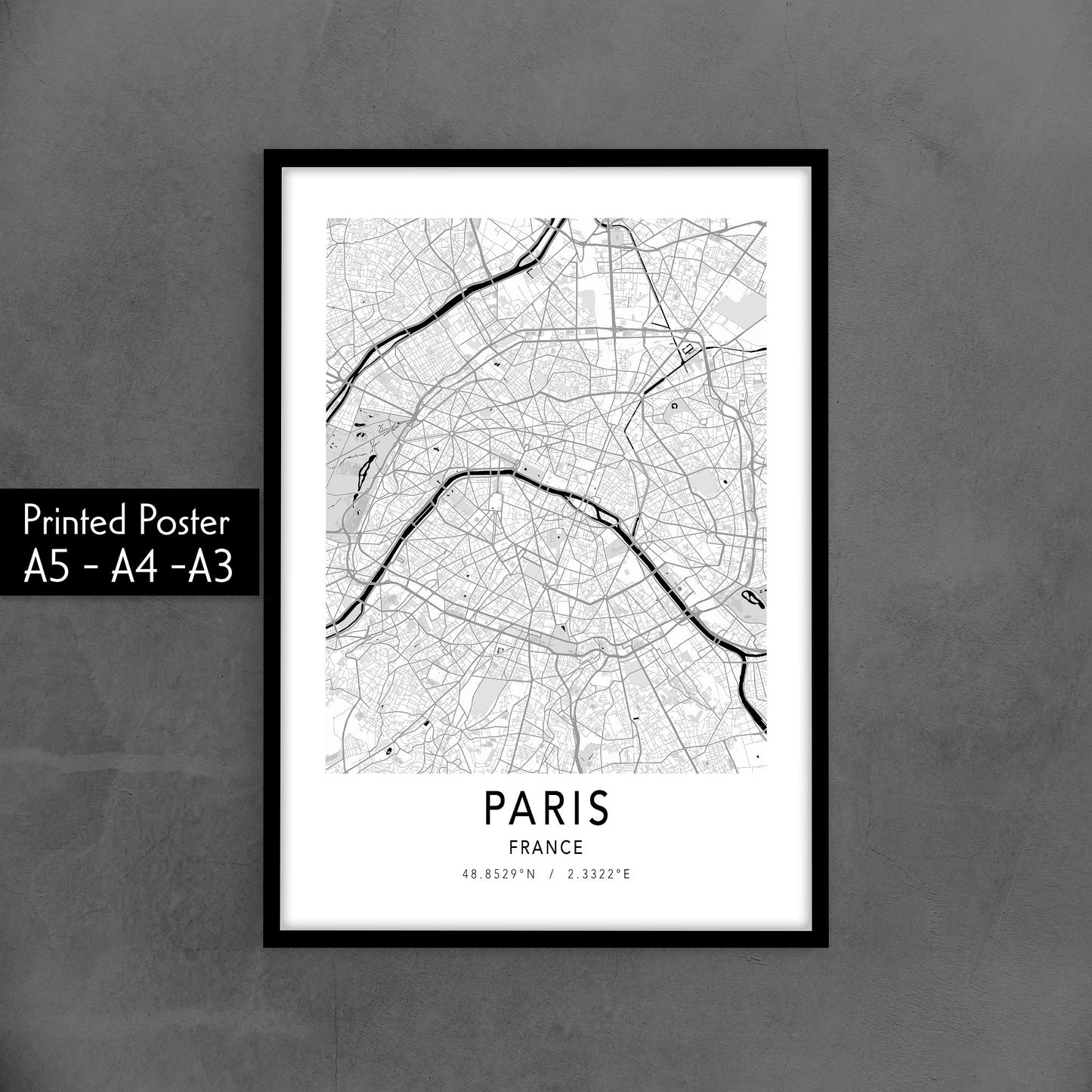 Custom Travel Map Poster, Paris City Map Print, Minimalist Black and White Wall Art, France, City of Light, Engagement Map Poster, Souvenir