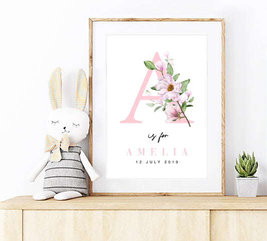 Personalised Name Initial Print, Custom name print for children room, nursery wall decor, name print poster, new baby, newborn gift idea