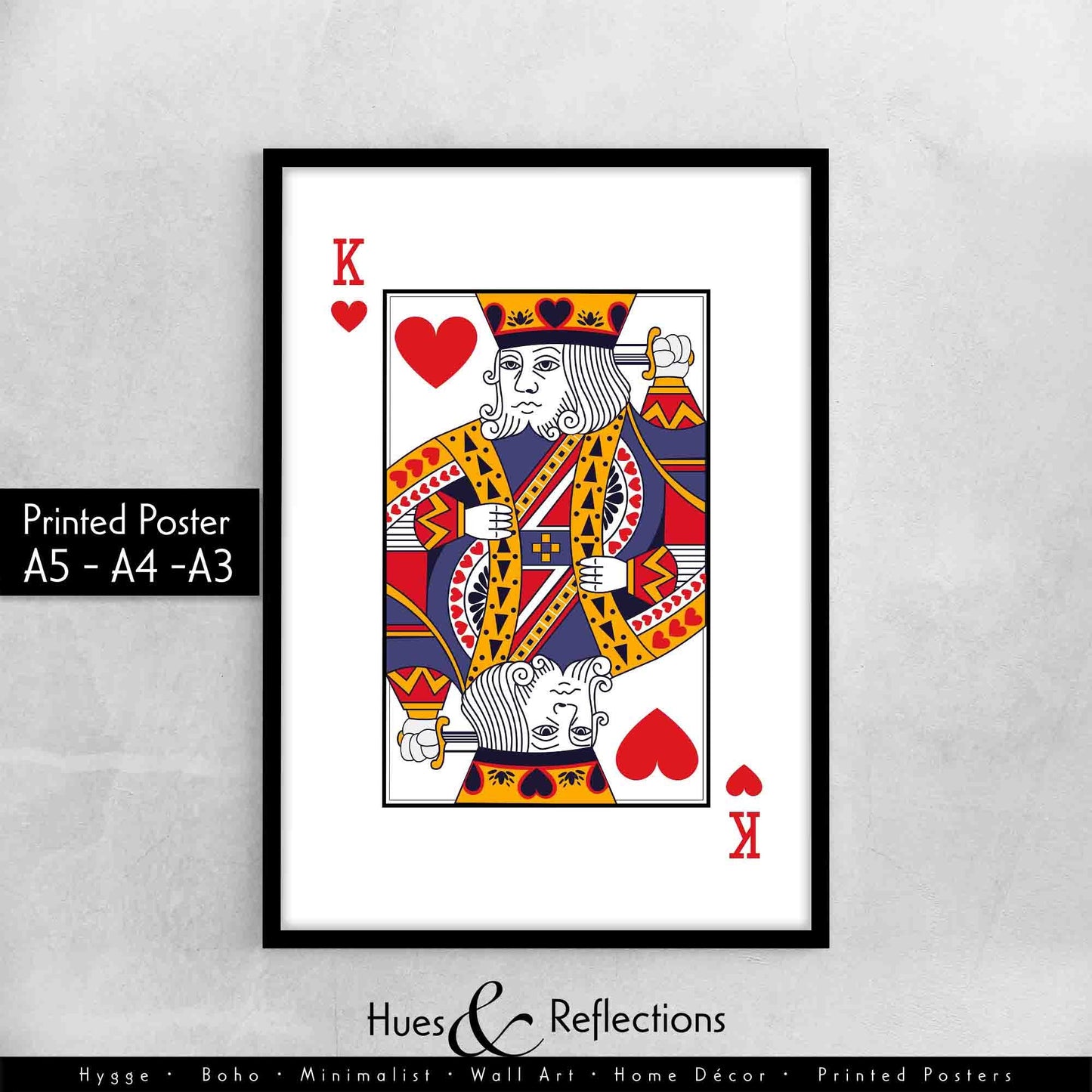 Kings of Playing Card Wall Décor, Poker Players Gift, Black Jack Card Deck Print, His Side Her Side Bedroom Wall Art, Playing Card Art Print