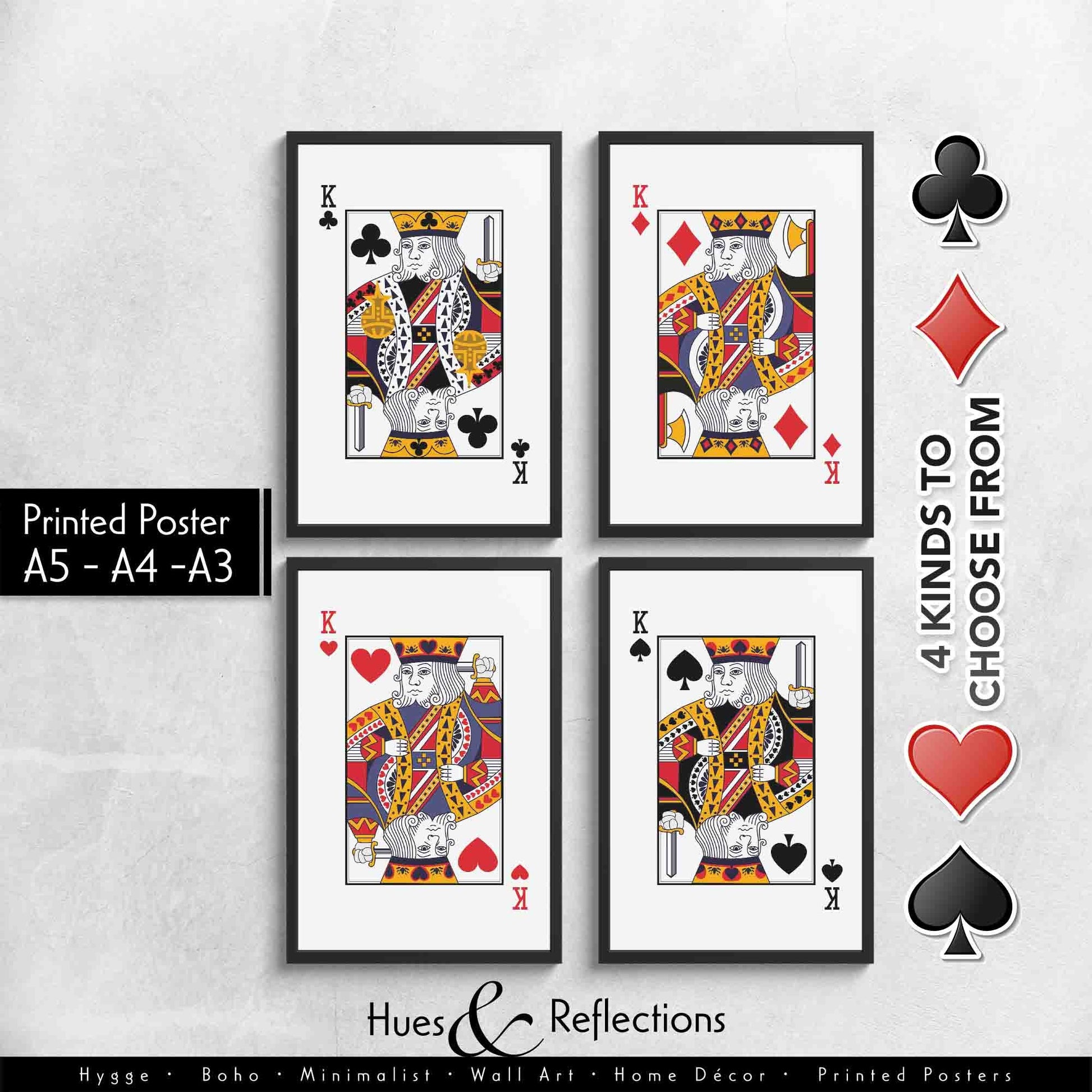 Kings of Playing Card Wall Décor, Poker Players Gift, Black Jack Card Deck Print, His Side Her Side Bedroom Wall Art, Playing Card Art Print