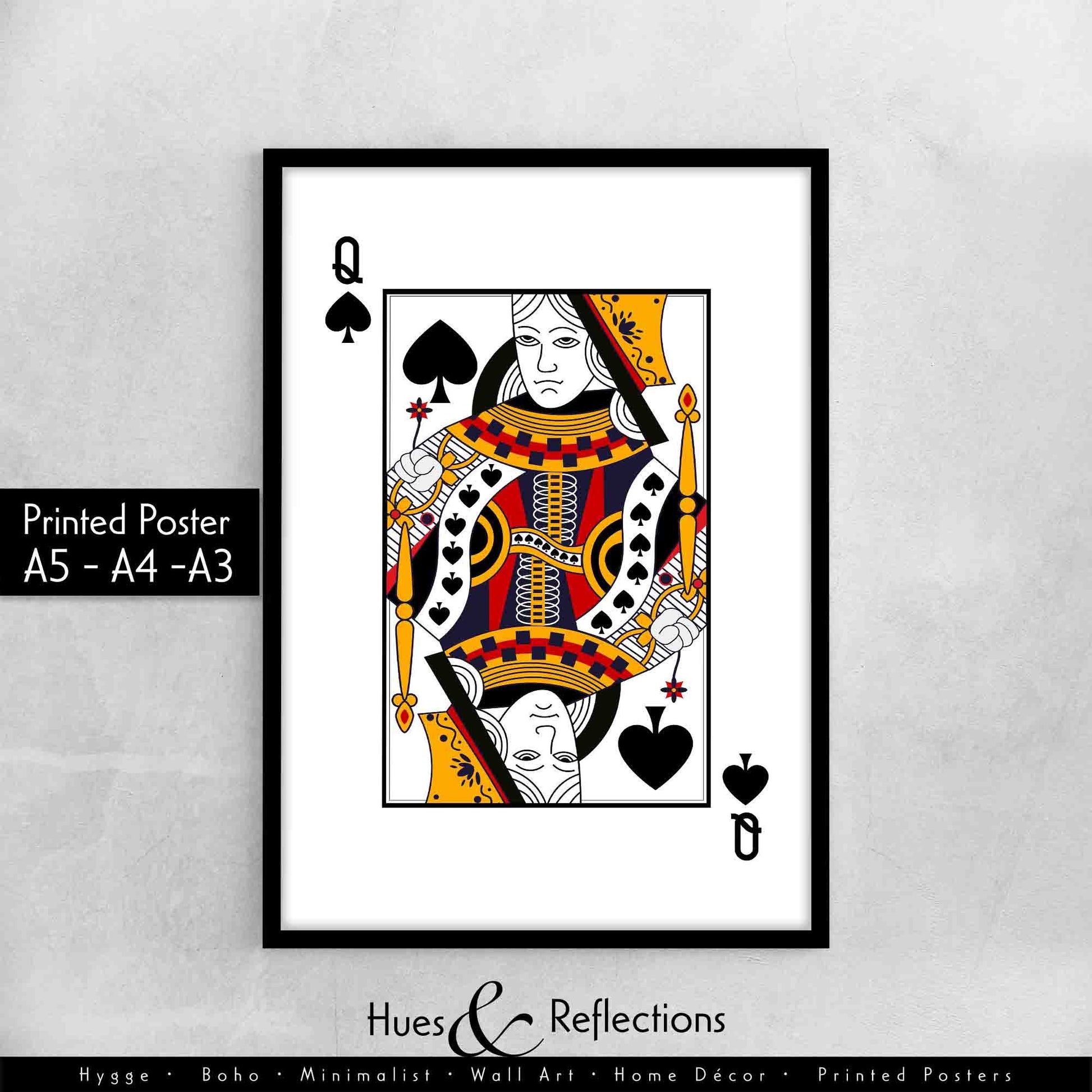 Queen of Spades Playing Card Wall Décor, Poker Playing Cards Print, Spade Card Deck Print, His Side Bedroom Wall Art, Playing Card Art Print