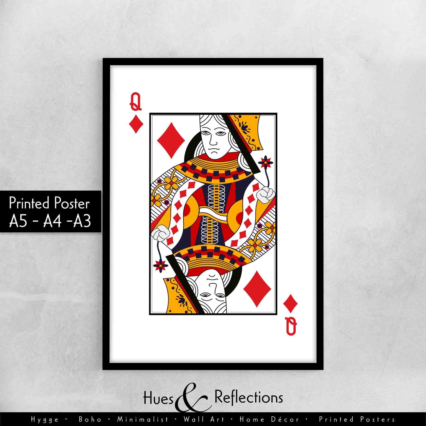 Queen of Diamonds Playing Card Wall Décor, Poker Players Gift, Diamonds Card Deck Print, His Side Bedroom Wall Art, Playing Card Art Print