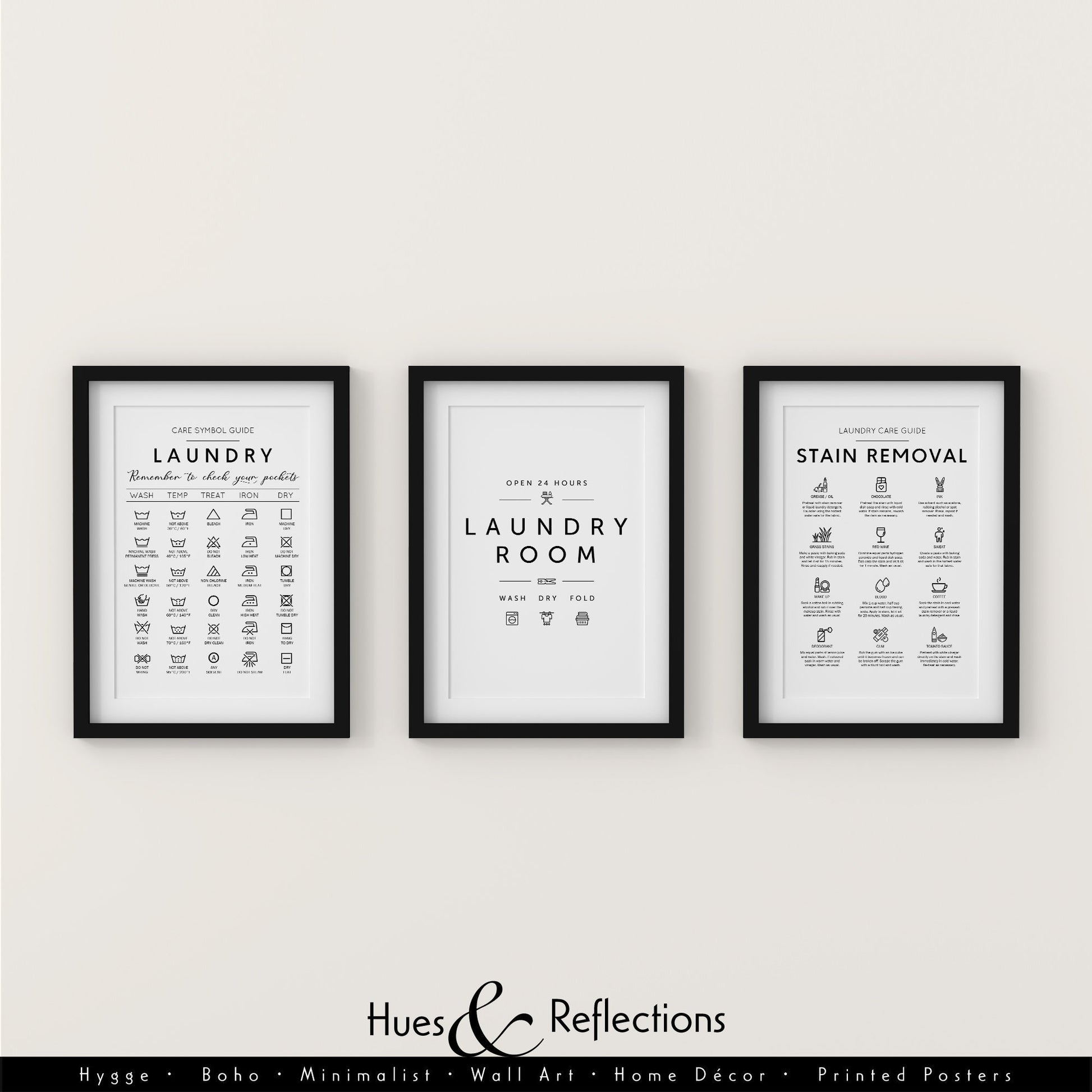 Set of 3 - Laundry Service Room and Stain Removal - Cheat Sheet Instructions for Laundry Stain Remover, Laundry Room Sign 3 piece Print Set