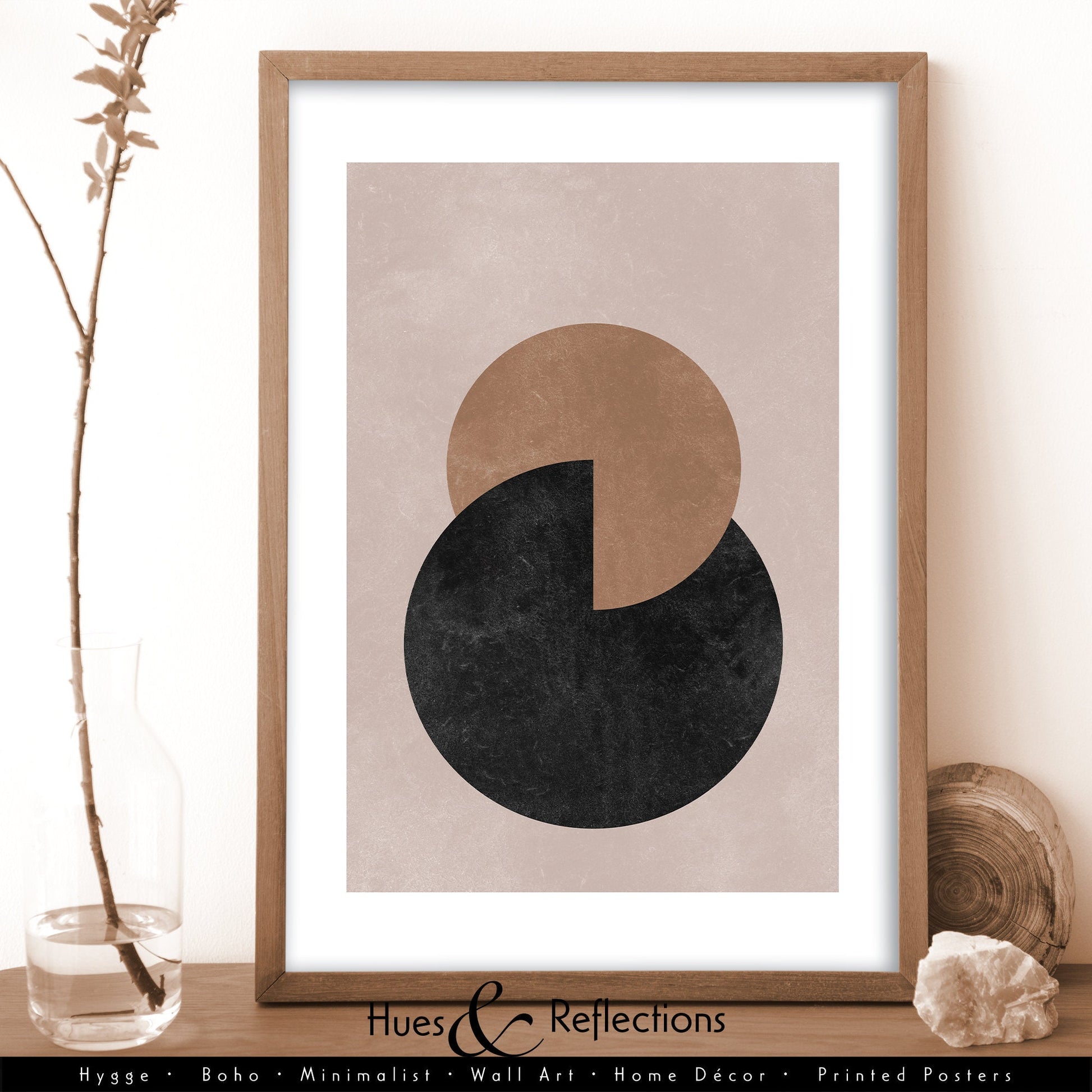 Boho Abstract Wall Art Prints Representing Earth and Moon, Scandi Art, Mid Century, Black and Natural Tone, Terracotta, Wall Decor, Wall Art