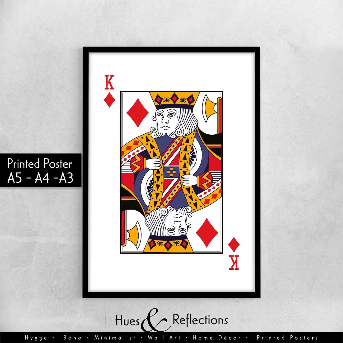 King of Diamonds Playing Card Wall Décor, Poker Players Gift, Diamonds Card Deck Print, His Side Bedroom Wall Art, Playing Card Art Print