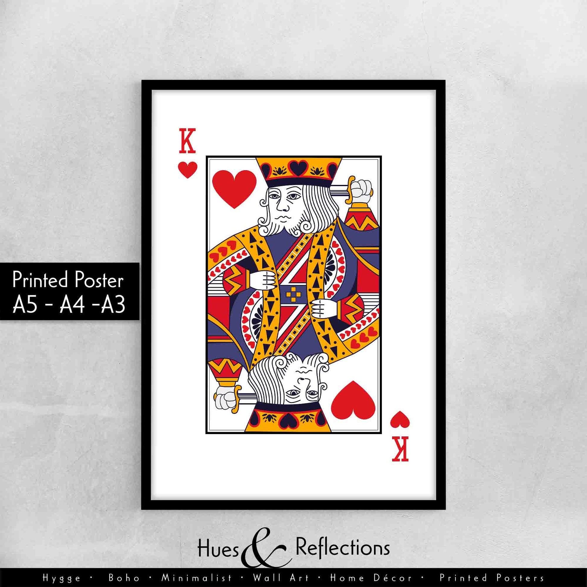 King of Hearts Playing Card Wall Décor, Poker Players Gift, Hearts Card Deck Print, His Side Bedroom Wall Art, Playing Card Art Print