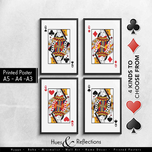 Queens of Playing Card Wall Décor, Poker Players Gift, Black Jack Card Deck Print, His Side Her Side Bedroom Wall Art, Playing Card Print