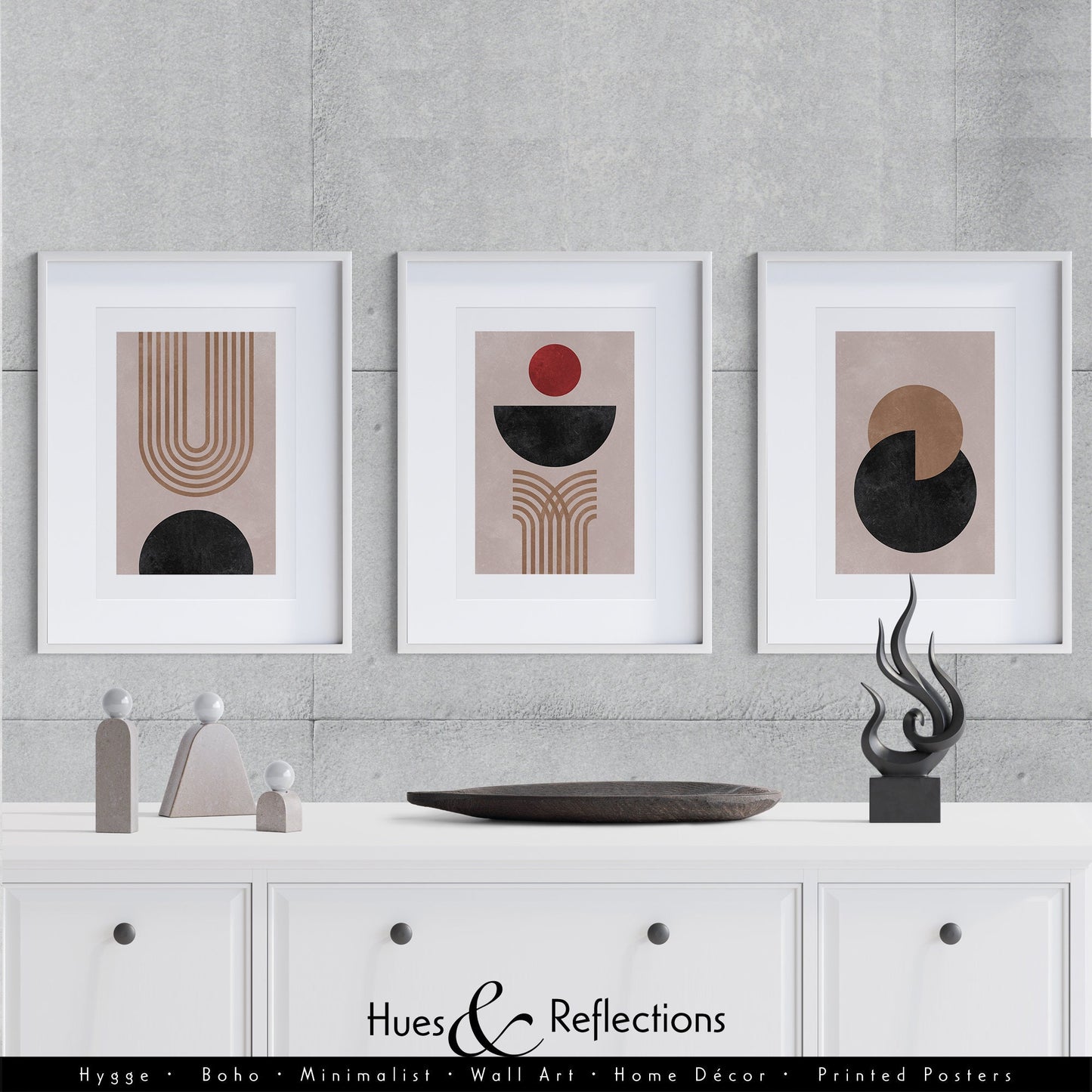 Set of 3 – Abstract Scandinavian style Modern Wall Art, Berlin Arches, Bohemian, Arches and Circles, Shapes and Colours Geometric Prints