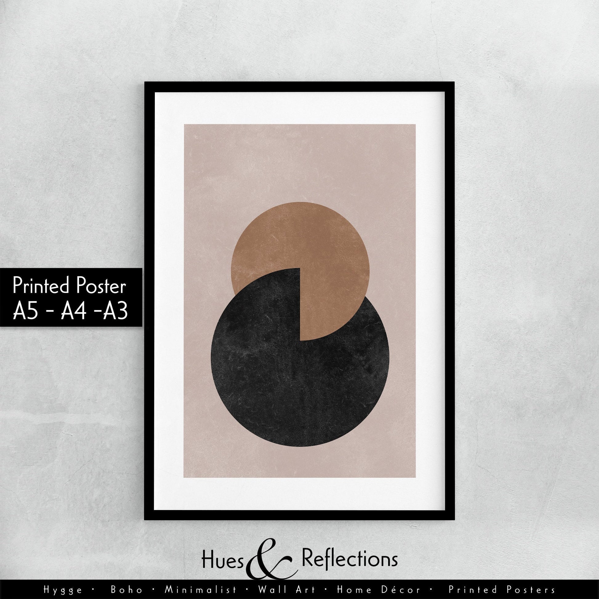 Boho Abstract Wall Art Prints Representing Earth and Moon, Scandi Art, Mid Century, Black and Natural Tone, Terracotta, Wall Decor, Wall Art