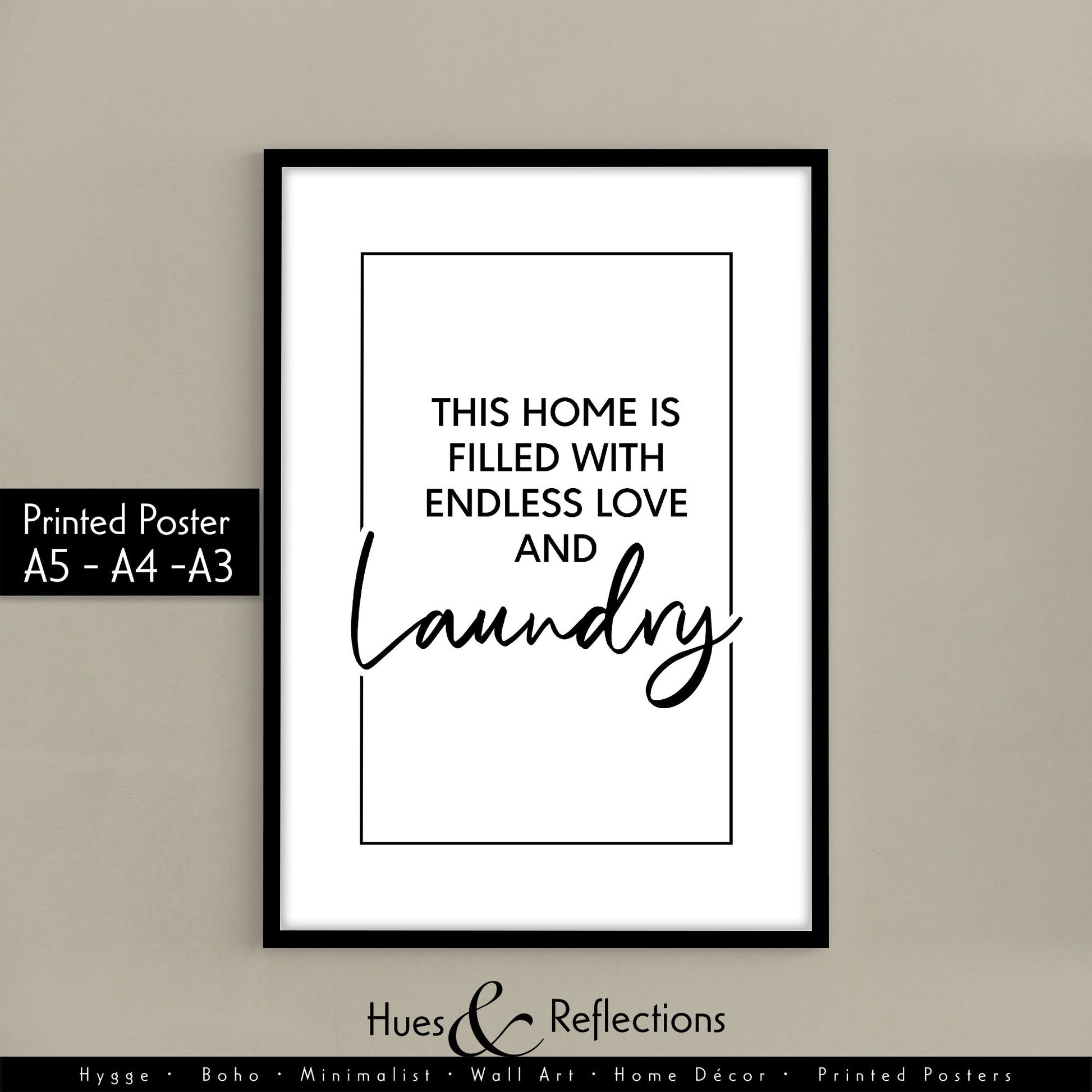 Laundry care symbol guide. Ideal gift for housewarming. Complement your minimalist house decoration with this handy guide for laundry. Frame for laundry room. Poster for laundrette. Black and white picture for bathroom. Cloth washing signs gift idea