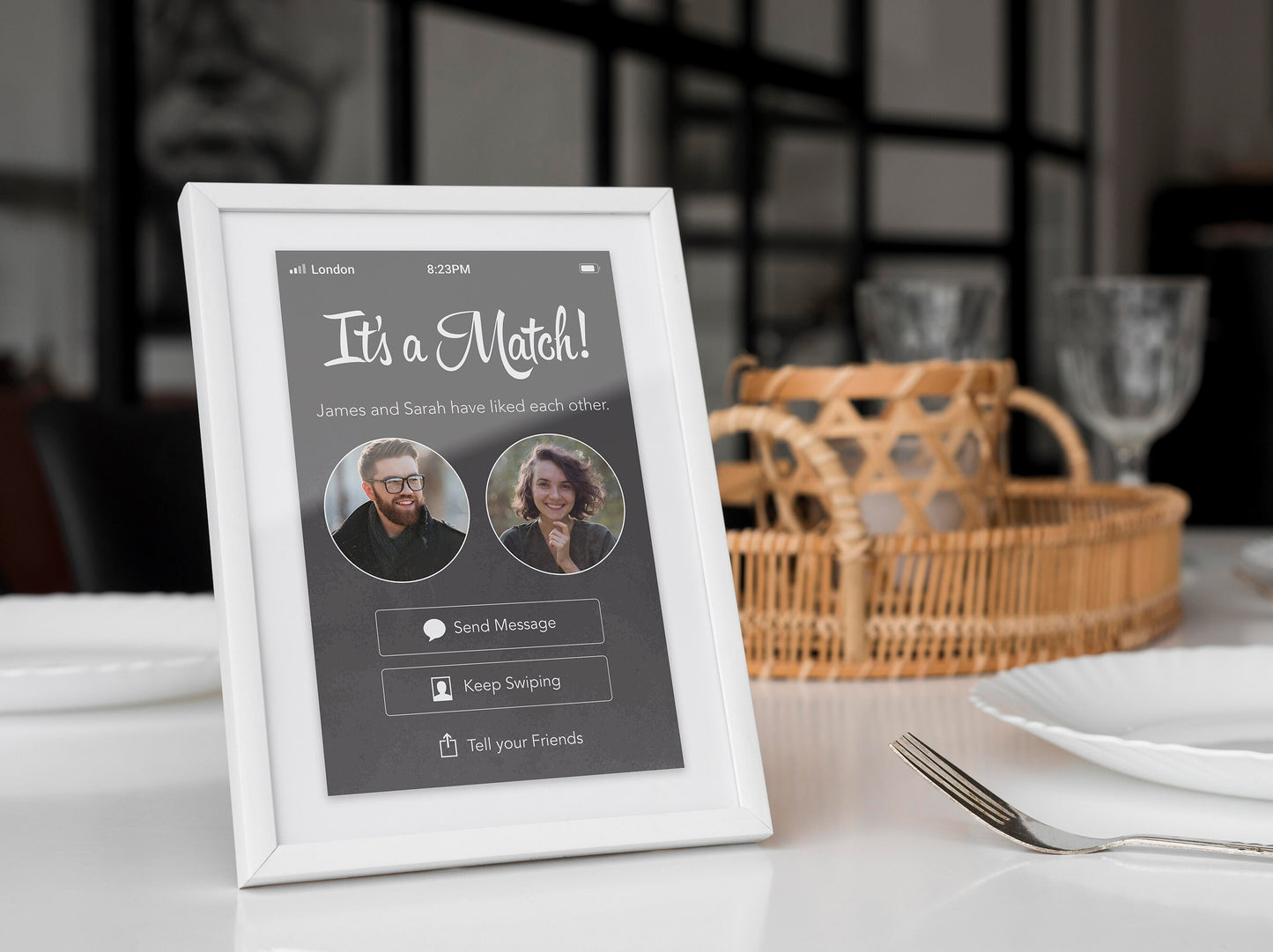 Personalised dating app match with photos print, ideal for couples who met online or through a dating app, couple gift, anniversary gift art, fiancé gift idea, online meeting gift, tinder meeting, first anniversary gift, engagement gift, Its a match