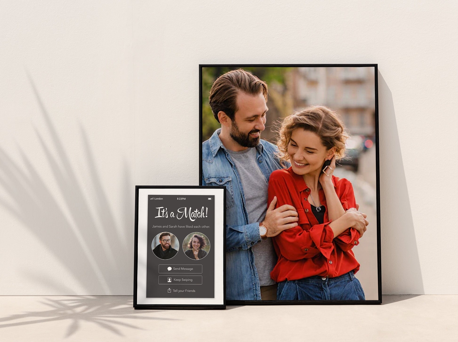 Personalised dating app match with photos print, ideal for couples who met online or through a dating app, couple gift, anniversary gift art, fiancé gift idea, online meeting gift, tinder meeting, first anniversary gift, engagement gift, Its a match