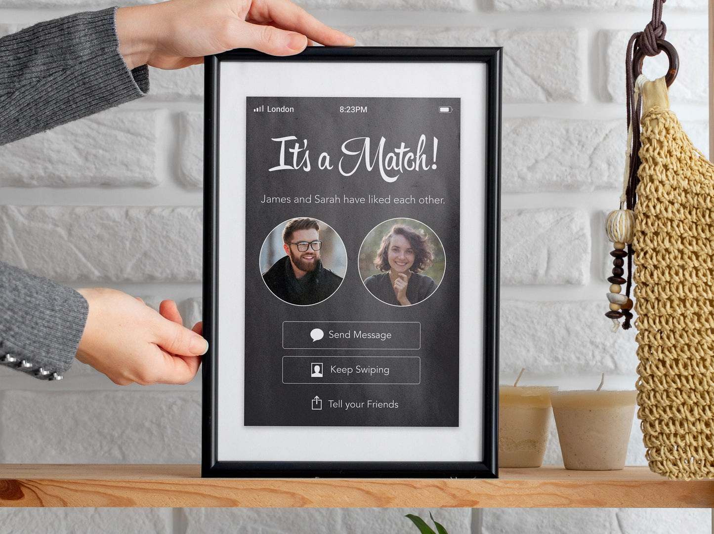 Personalised dating app match with photos print, ideal for couples who met online or through a dating app, couple gift, anniversary gift art, fiancé gift idea, online meeting gift, tinder meeting, first anniversary gift, engagement gift, Its a match