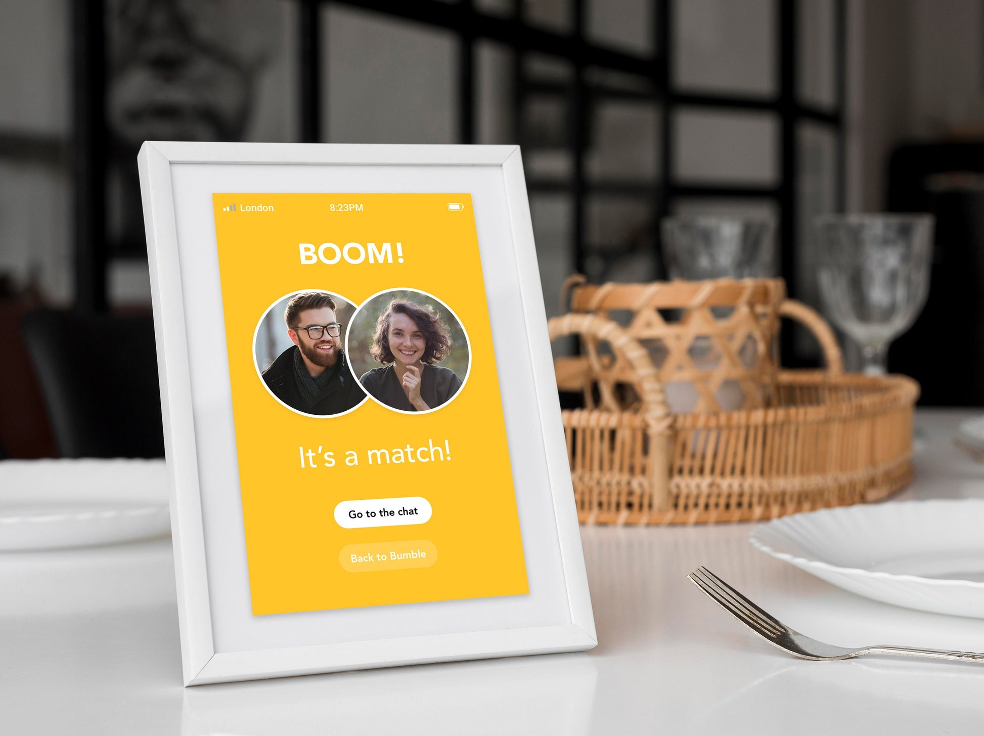 Personalised dating app match with photos print, ideal for couples who met online, a dating app, couple gift, anniversary gift art, fiancé gift idea, online meeting gift, Bumble meeting, first-anniversary gift, or engagement gift, bumble app