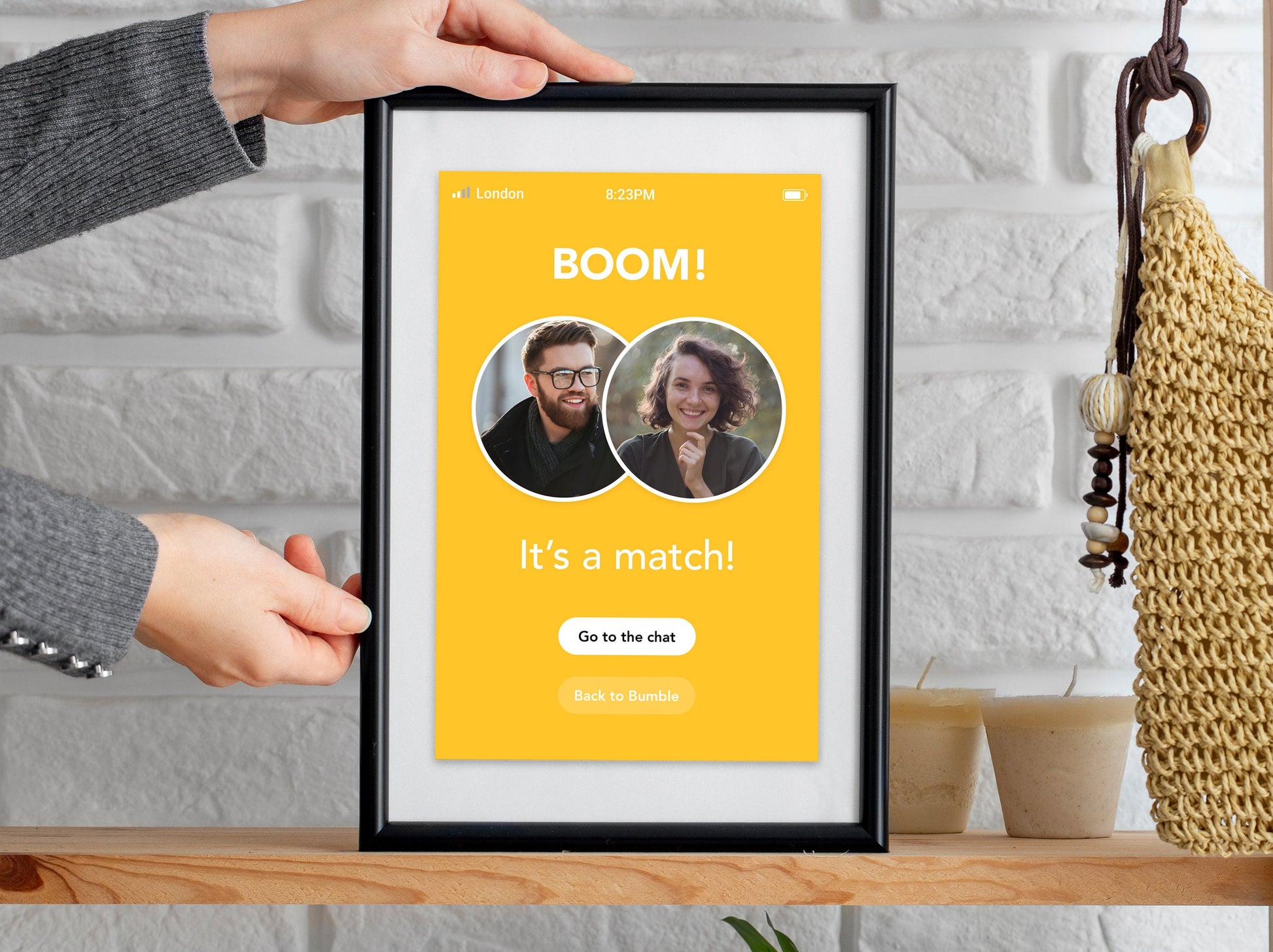 Personalised dating app match with photos print, ideal for couples who met online, a dating app, couple gift, anniversary gift art, fiancé gift idea, online meeting gift, Bumble meeting, first-anniversary gift, or engagement gift, bumble app