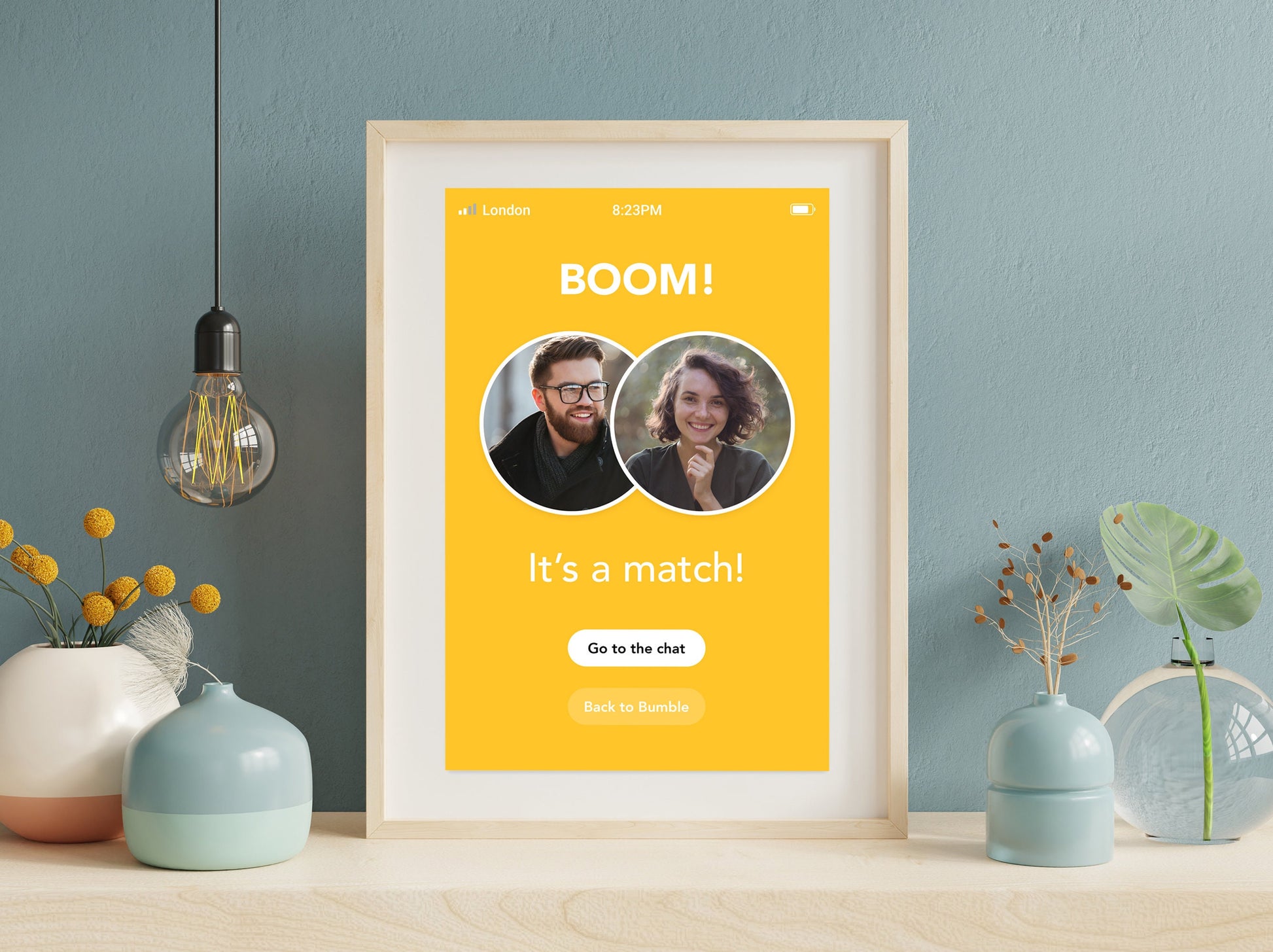 Personalised dating app match with photos print, ideal for couples who met online, a dating app, couple gift, anniversary gift art, fiancé gift idea, online meeting gift, Bumble meeting, first-anniversary gift, or engagement gift, bumble app