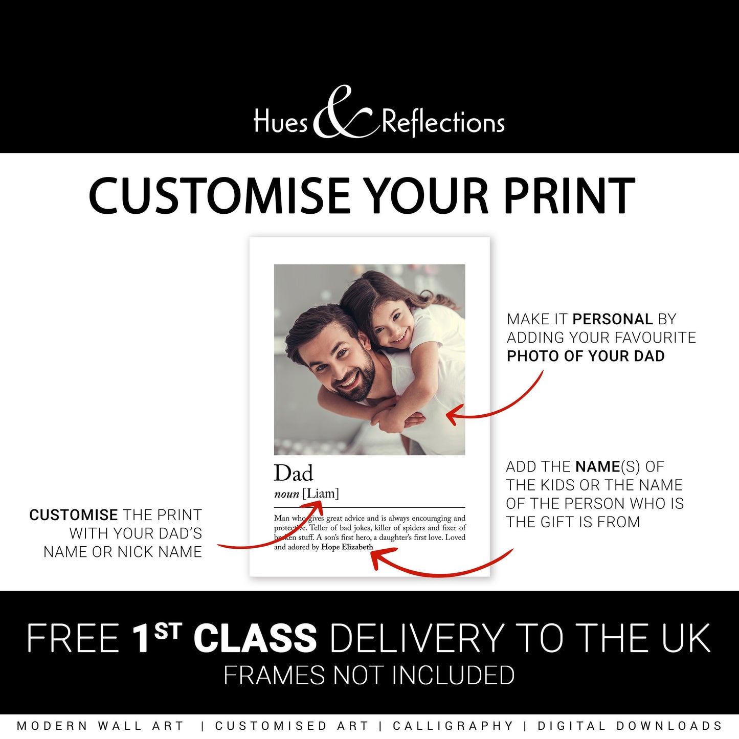 Personalised dad definition print - Custom gift with photo for daddy, fathers day present, birthday gift, new dad, photo gift, dad quote