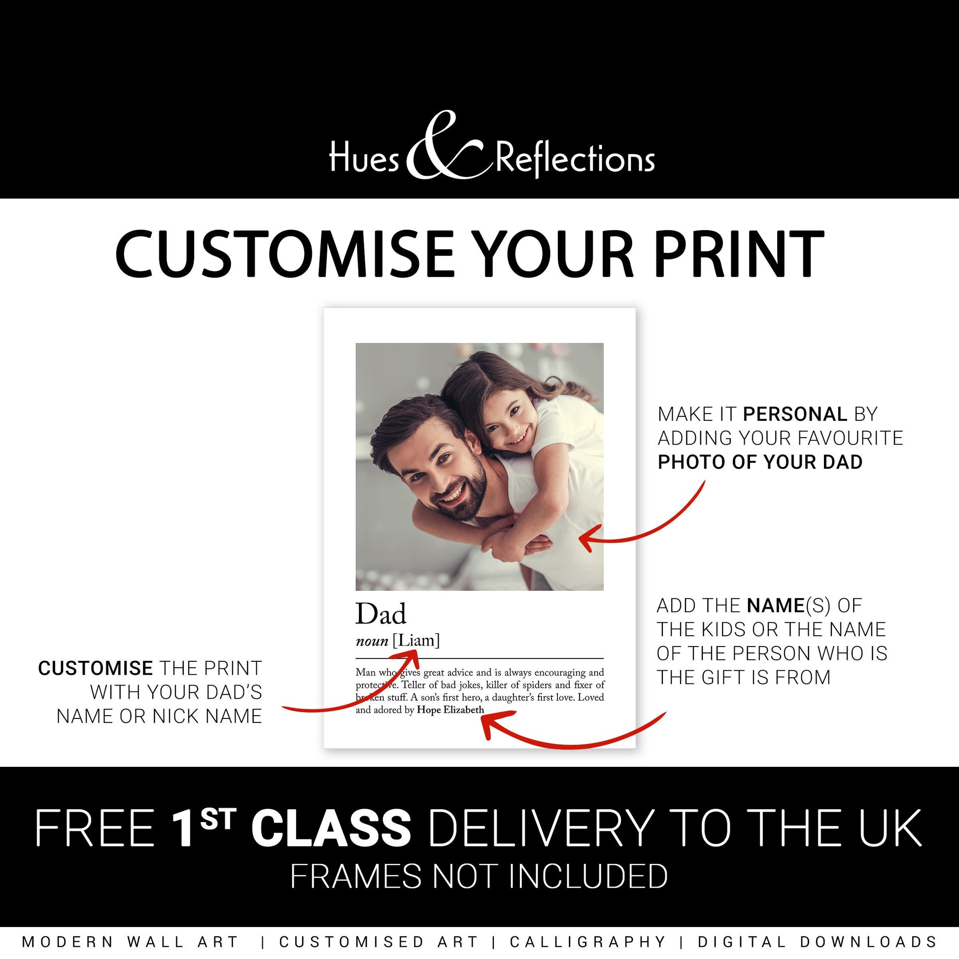 Personalised dad definition print - Custom gift with photo for daddy, fathers day present, birthday gift, new dad, photo gift, dad quote