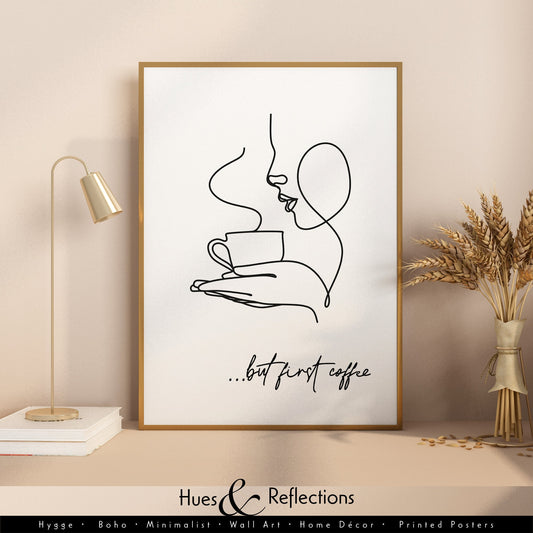 But first coffee, Kitchen wall decor, Coffee print, Prints for Kitchen, Minimalist line art, Gift for coffee lovers, Dinning room wall frame