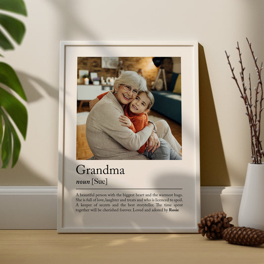 Personalised Grandmother, Nan, Nana, Nanny, Granny, Grandma definition print - Custom gift with photo for Grandmother birthday gift, Nans Christmas present, Photo Gift, Mothers day gift Quote, grand kids, grand children, Thoughtful grand mother gift