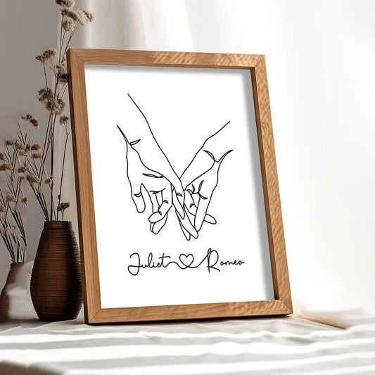 Personalised Couple Holding Hands Line Art Poster, Anniversary Print, Gift for Boyfriend, Minimalist Couple Anniversary Print, Gift for Her