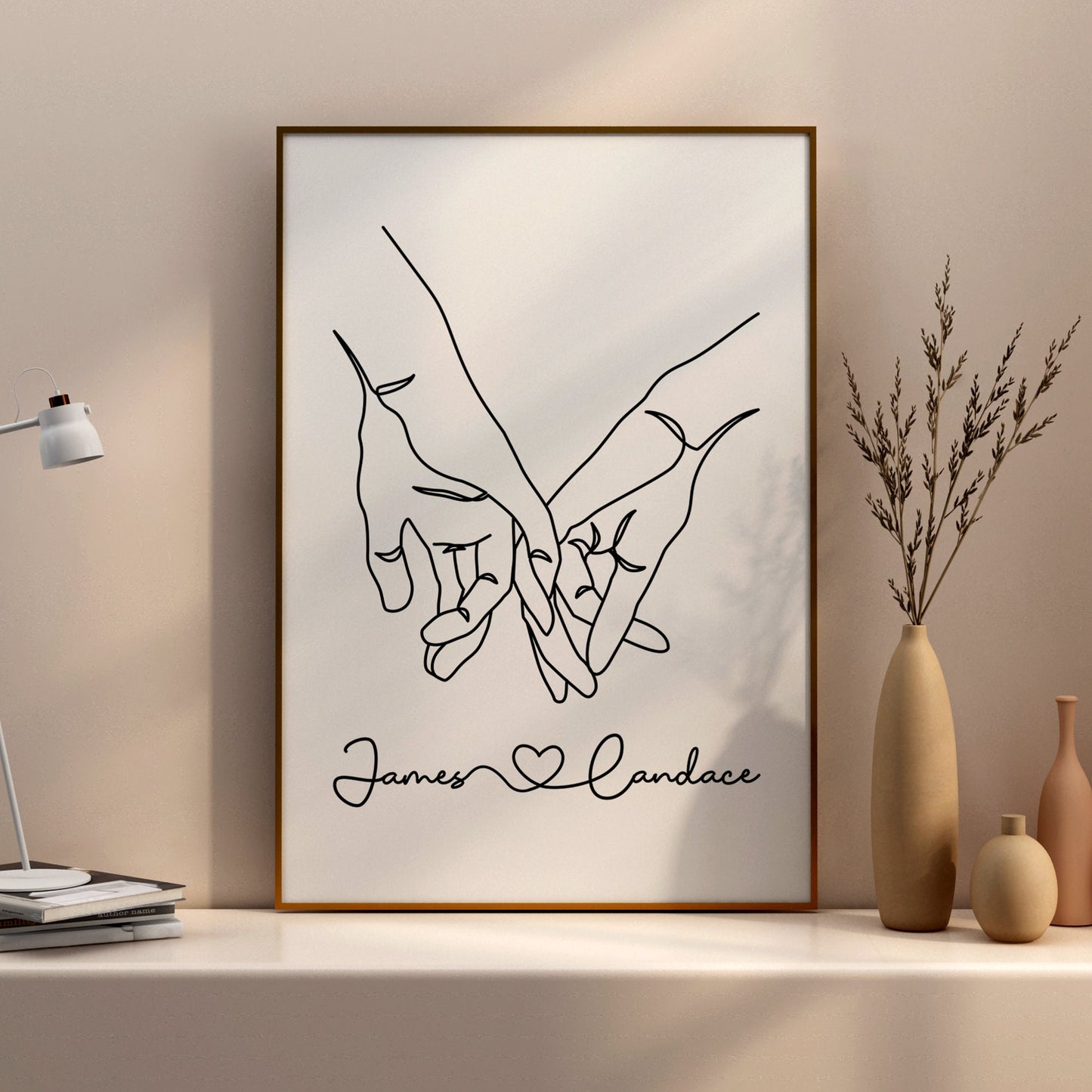 Personalised Couple Holding Hands Line Art Poster, Anniversary Print, Gift for Boyfriend, Minimalist Couple Anniversary Print, Gift for Her