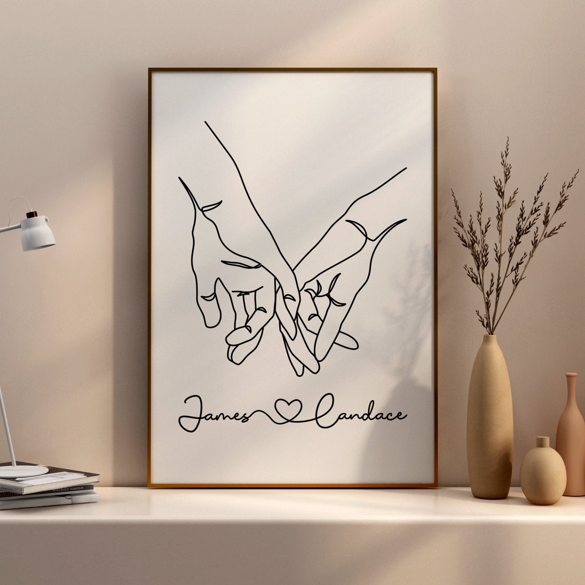 Personalised Couple Holding Hands Line Art Poster, Anniversary Print, Gift for Boyfriend, Minimalist Couple Anniversary Print, Gift for Her