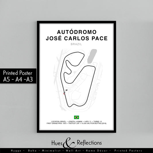 Brazil Grand Prix, Autódromo José Carlos Pace Circuit Print, Formula 1 Track Poster, Office wall art, Gifts for him, F1 race map frame, F1 Poster, Car race fan art, Valtteri Bottas, Hamilton F1, Brazilian Grand Prix, car race