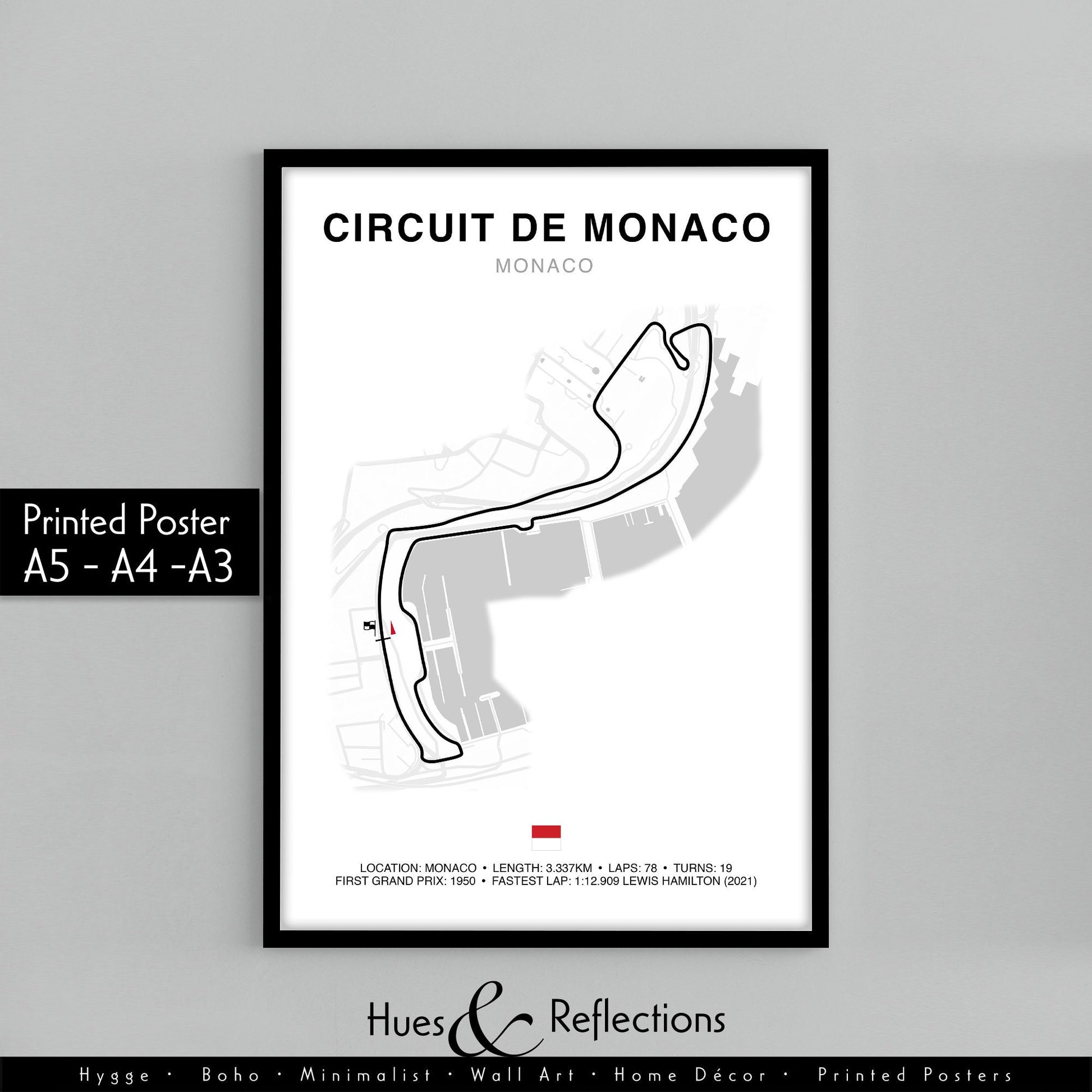 Grand Prix de Monaco, Mont Carlo F1 Track Circuit Print, Formula 1 Track Poster, Office wall art, Gifts for him, F1 race map frame, F1 Poster, Car race fan art, Max Verstappen, Hamilton F1, French Track Formula One Championship