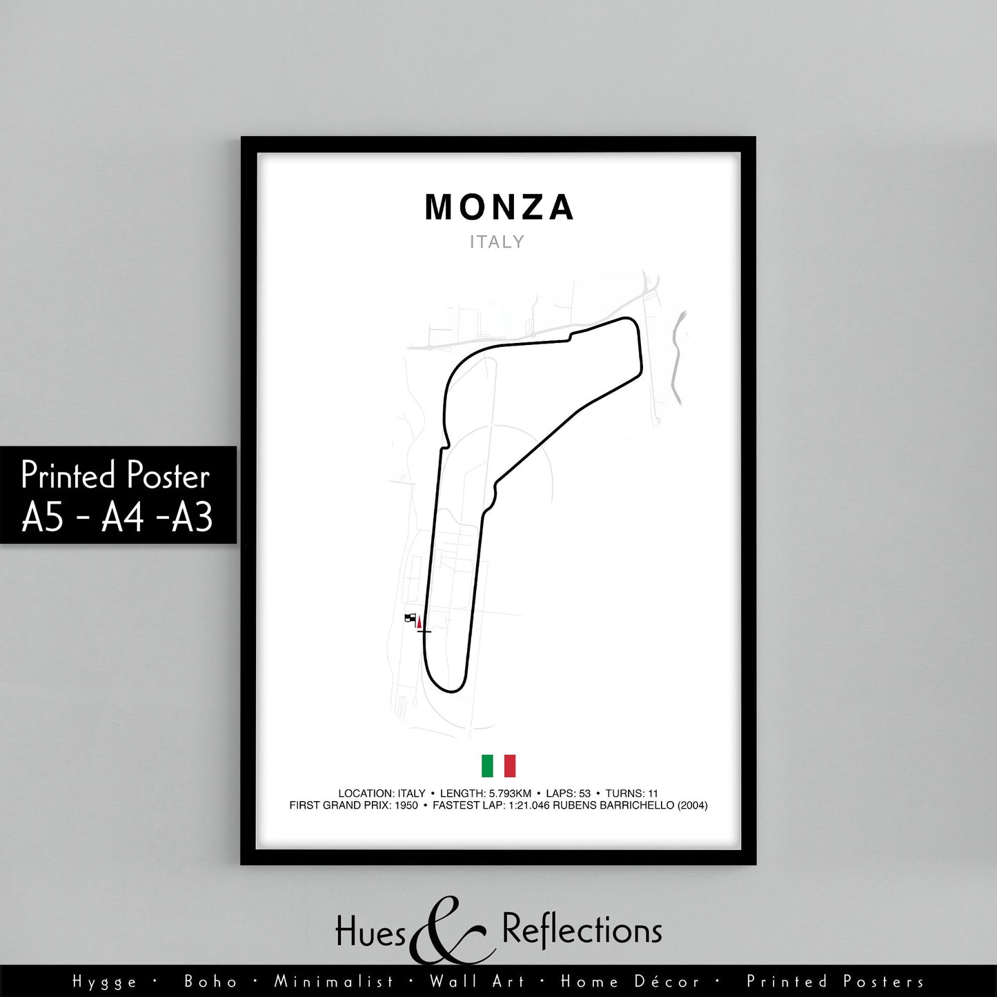 Monza Grand Prix Circuit Print, Formula 1 Track Poster, Office wall art, Gifts for him, F1 race map frame, F1 Poster, Car race fan art, Italian Grand Prix, Autodromo Nazionale Monza, Lewis Hamilton, Rubens Barrichello, GRAN PREMIO D’ITALIA