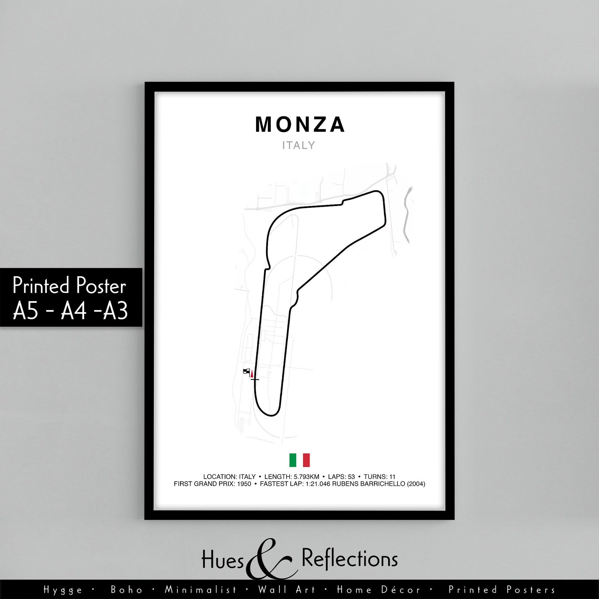 Monza Grand Prix Circuit Print, Formula 1 Track Poster, Office wall art, Gifts for him, F1 race map frame, F1 Poster, Car race fan art, Italian Grand Prix, Autodromo Nazionale Monza, Lewis Hamilton, Rubens Barrichello, GRAN PREMIO D’ITALIA