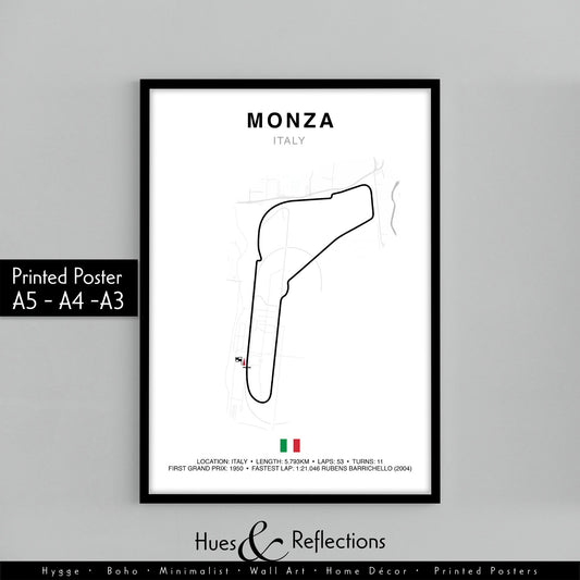 Monza Grand Prix Circuit Print, Formula 1 Track Poster, Office wall art, Gifts for him, F1 race map frame, F1 Poster, Car race fan art, Italian Grand Prix, Autodromo Nazionale Monza, Lewis Hamilton, Rubens Barrichello, GRAN PREMIO D’ITALIA