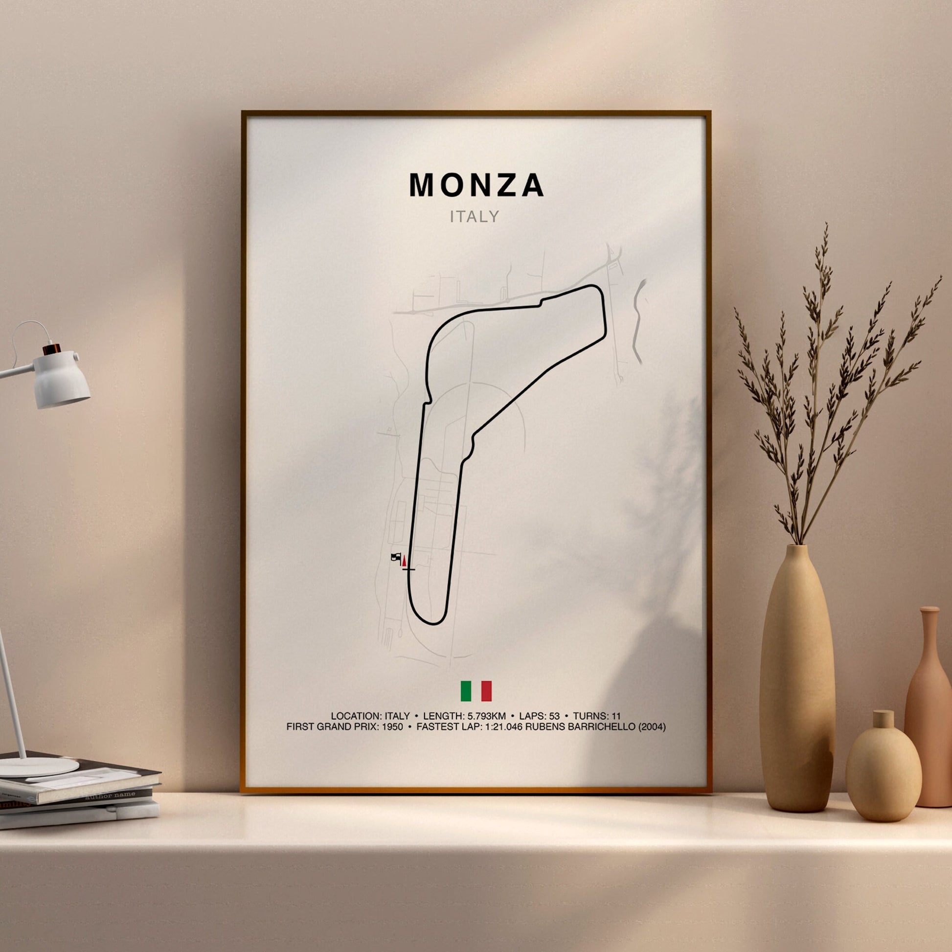 Monza Grand Prix Circuit Print, Formula 1 Track Poster, Office wall art, Gifts for him, F1 race map frame, F1 Poster, Car race fan art, Italian Grand Prix, Autodromo Nazionale Monza, Lewis Hamilton, Rubens Barrichello, GRAN PREMIO D’ITALIA