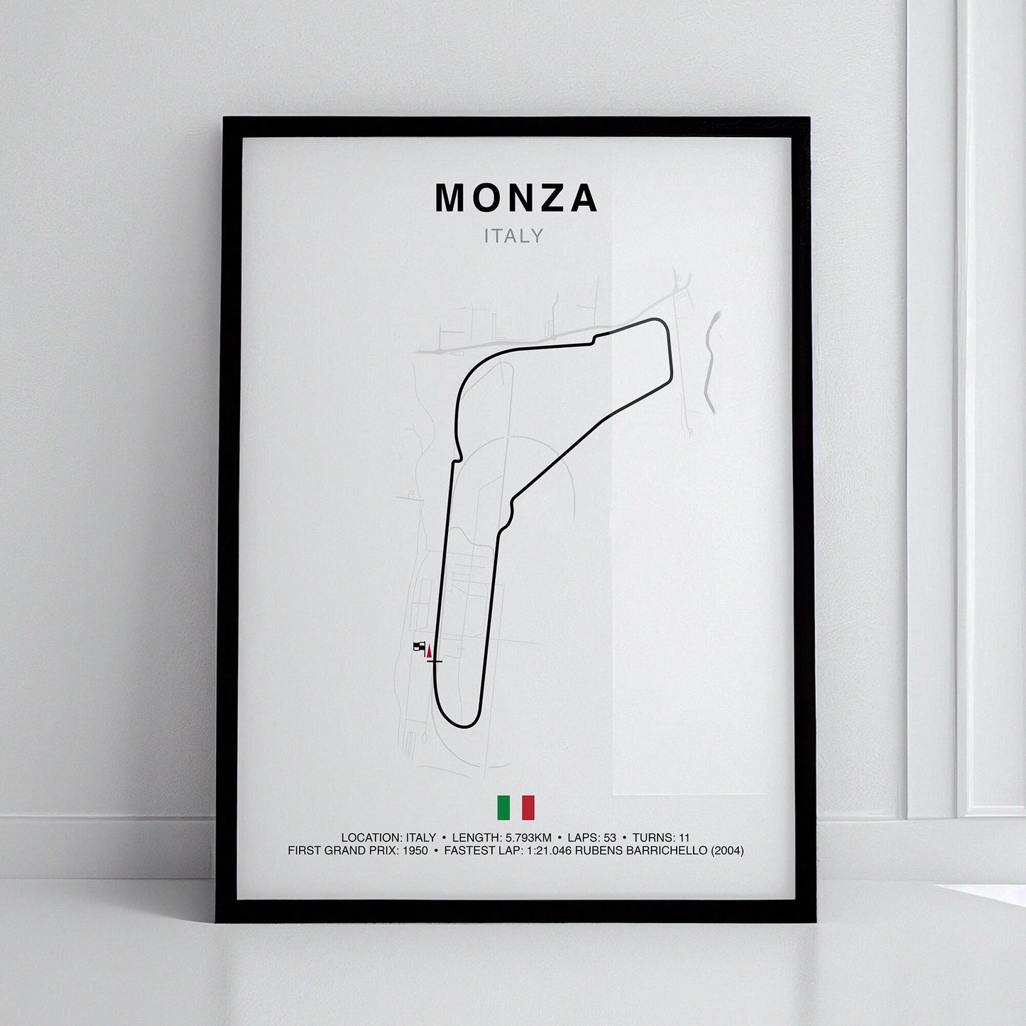 Monza Grand Prix Circuit Print, Formula 1 Track Poster, Office wall art, Gifts for him, F1 race map frame, F1 Poster, Car race fan art, Italian Grand Prix, Autodromo Nazionale Monza, Lewis Hamilton, Rubens Barrichello, GRAN PREMIO D’ITALIA