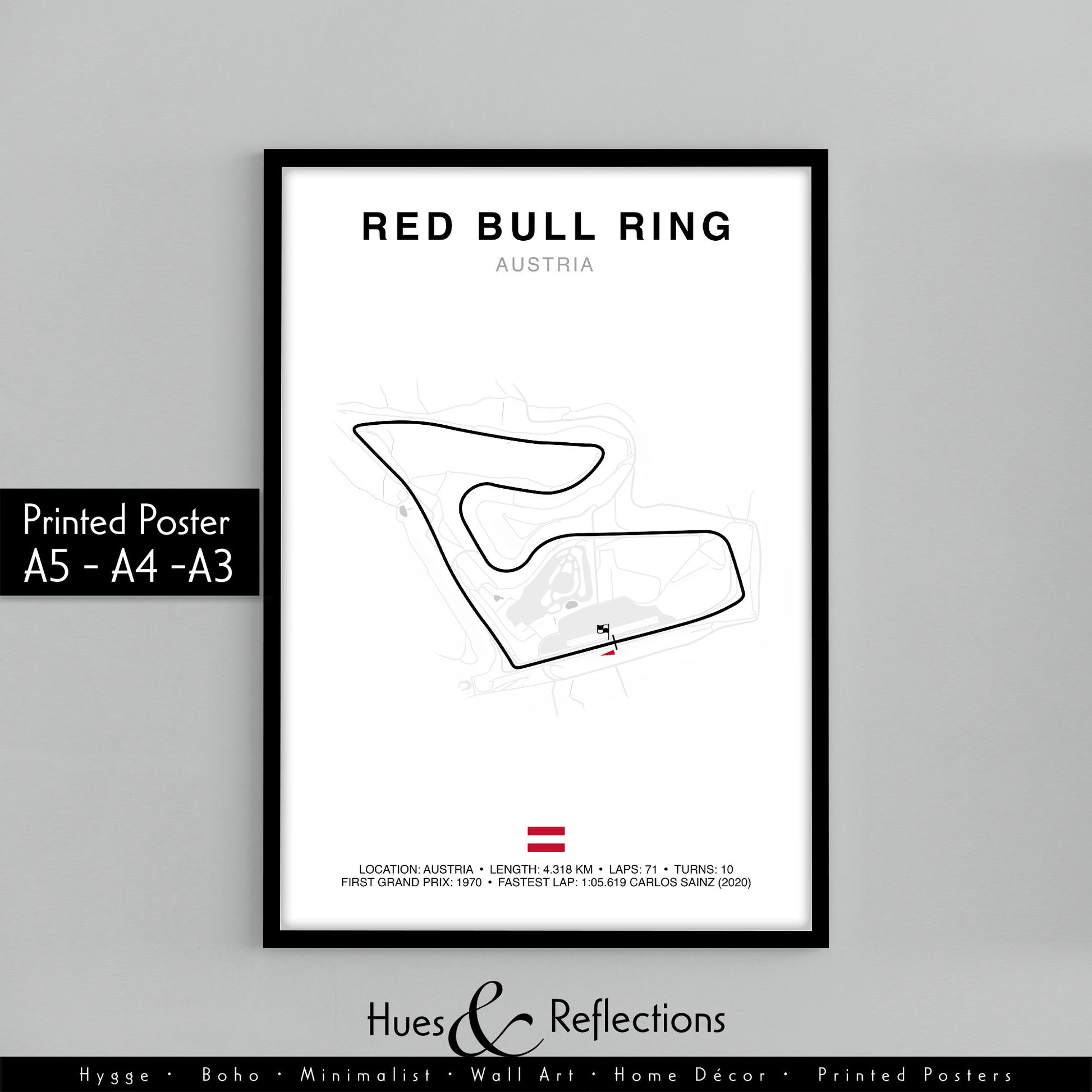 Austrian Grand Prix Circuit Print, Formula 1 Track Poster, Office wall art, Gifts for him, F1 race map frame, F1 Poster, Car race fan art, Red Bull Ring, FORMULA 1 ROLEX GROSSER PREIS VON OSTERREICH 2023, Austria, Spielberg, Carlos Sainz, Grand Prix