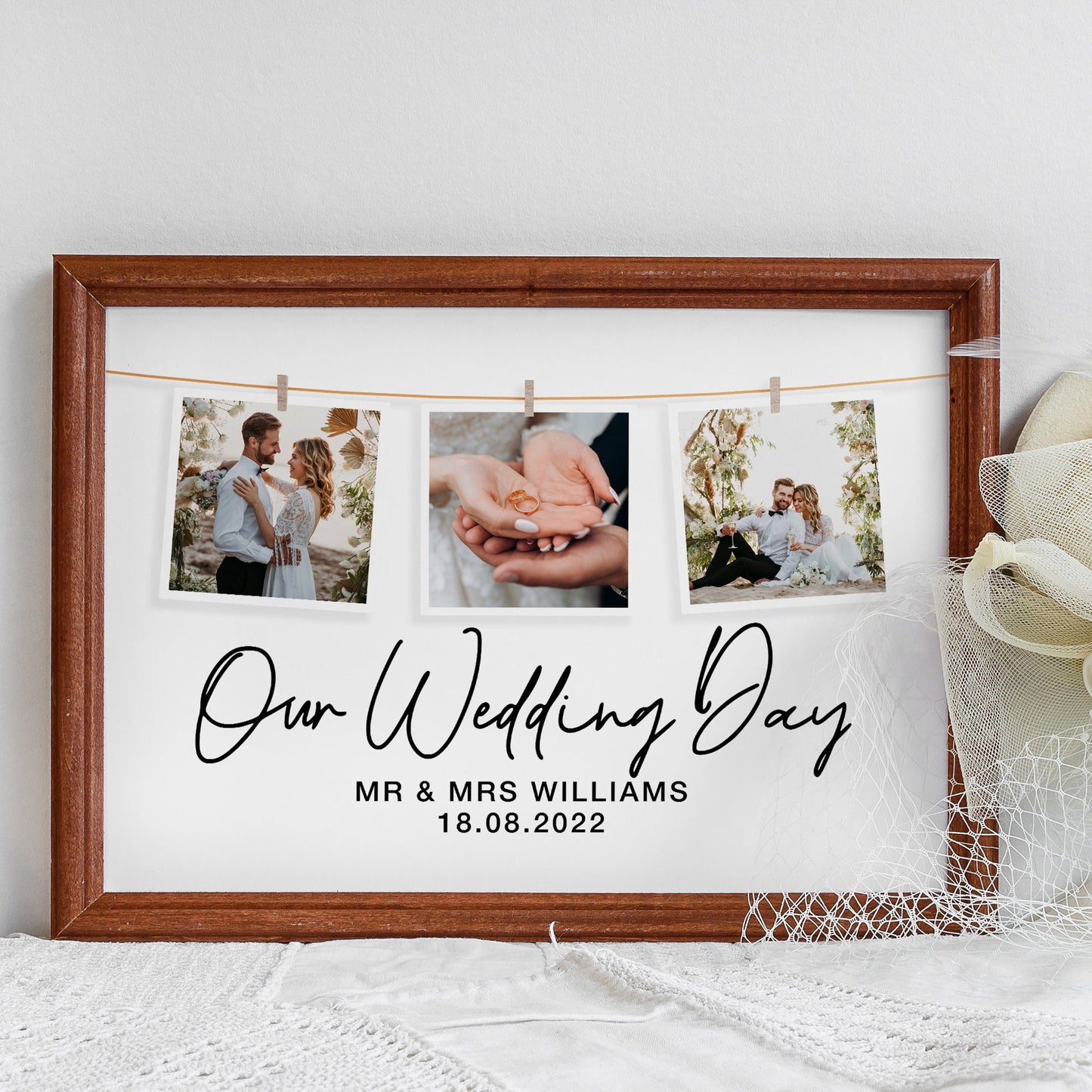 Personalised wedding day, valentines day gift print with couple names and date, Wedding anniversary gift for couple, custom gift for wife, photo collage frame, gift for him, gift got her, Anniversary gift idea for husband, Marriage photo collage