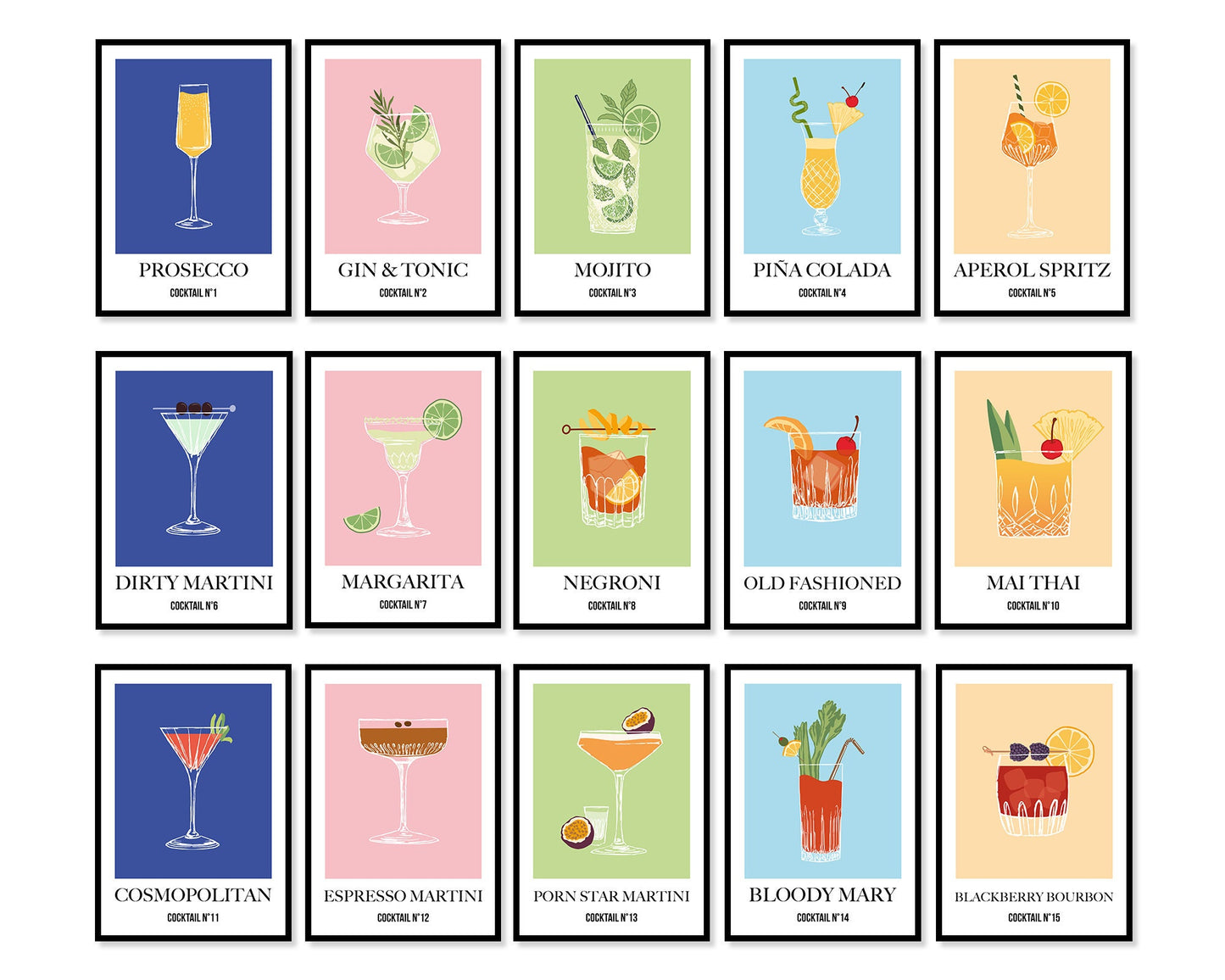 Custom Classic Cocktail Print, Margarita Print, Mojito Recipe, Gin and Tonic Drink Poster, Kitchen Prints, Bar Decor, Colourful Print, Gallery Wall, cocktail print, cocktail poster, cocktail glasses, cocktail sign, cocktail kit, cocktail recipe