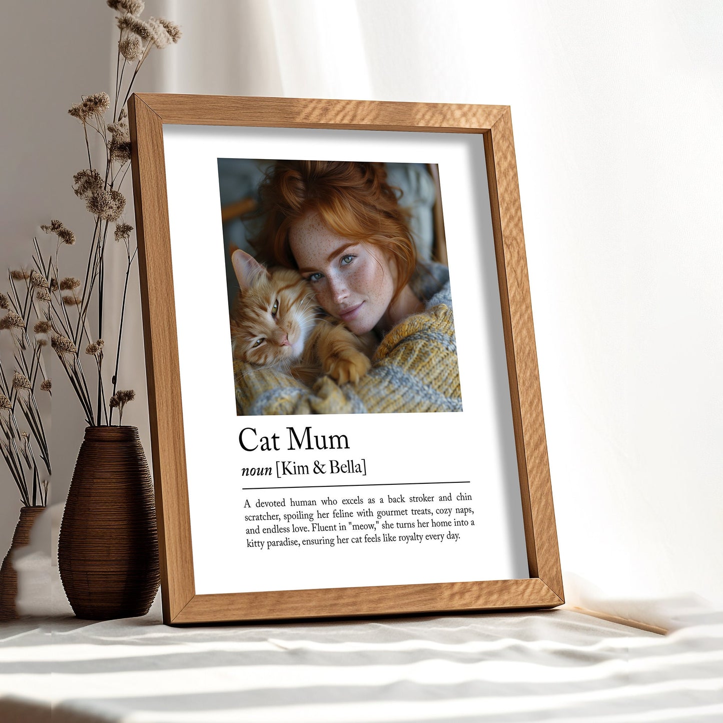 Personalised Cat Mum Definition Print - This is perfect gift for all the cat lovers out there. This custom gift with photo can per personalised with the cat owner&#39;s name and with their furry friend&#39;s name.