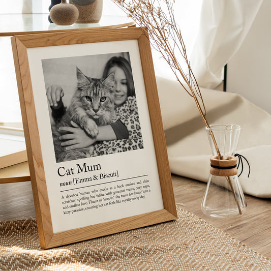 Personalised Cat Mum Definition Print - This is perfect gift for all the cat lovers out there. This custom gift with photo can per personalised with the cat owner&#39;s name and with their furry friend&#39;s name.