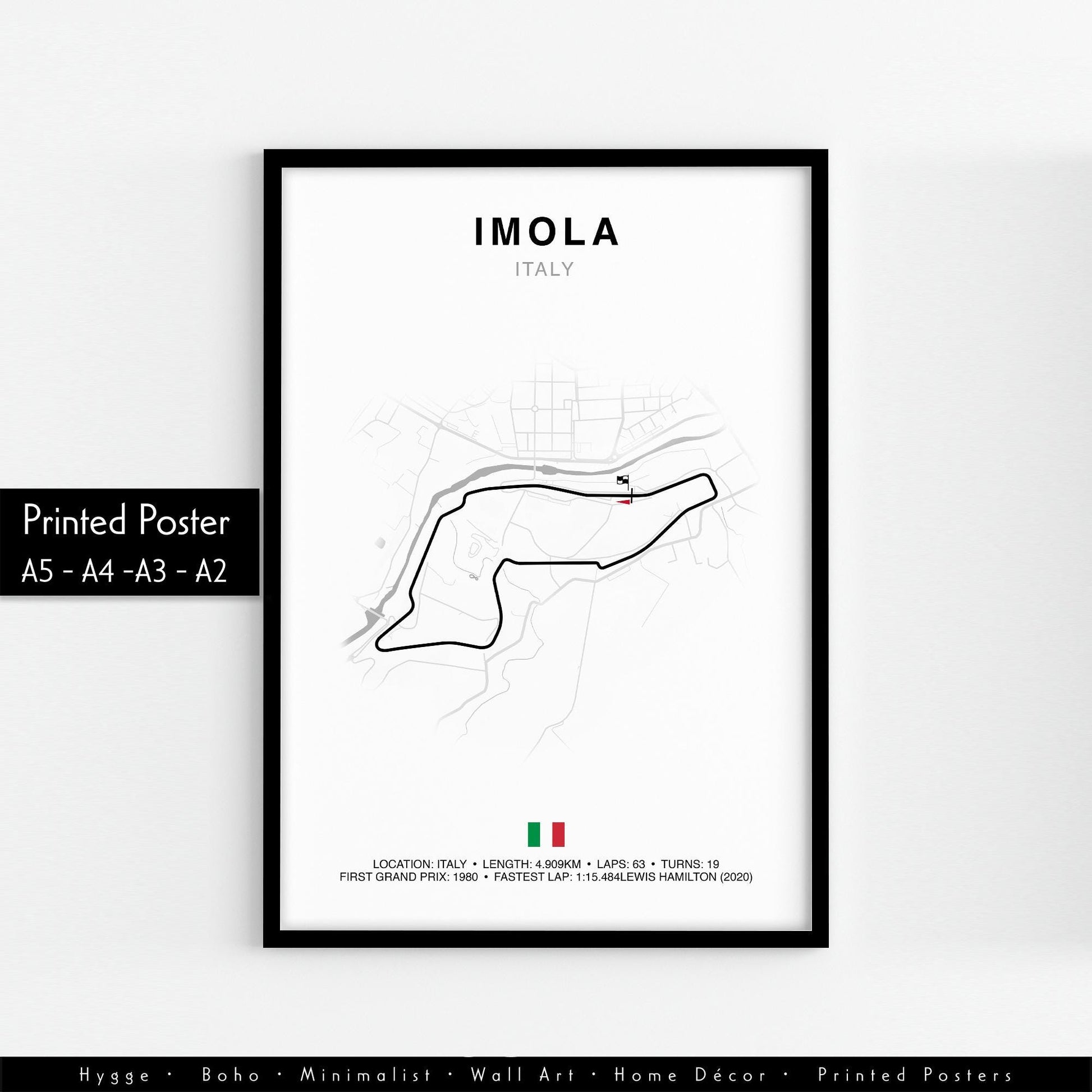 Imola Italian Grand Prix Circuit Print, Formula 1 Track Poster, Office wall art, Gifts for him, F1 race map frame, F1 Poster, Motor Sport