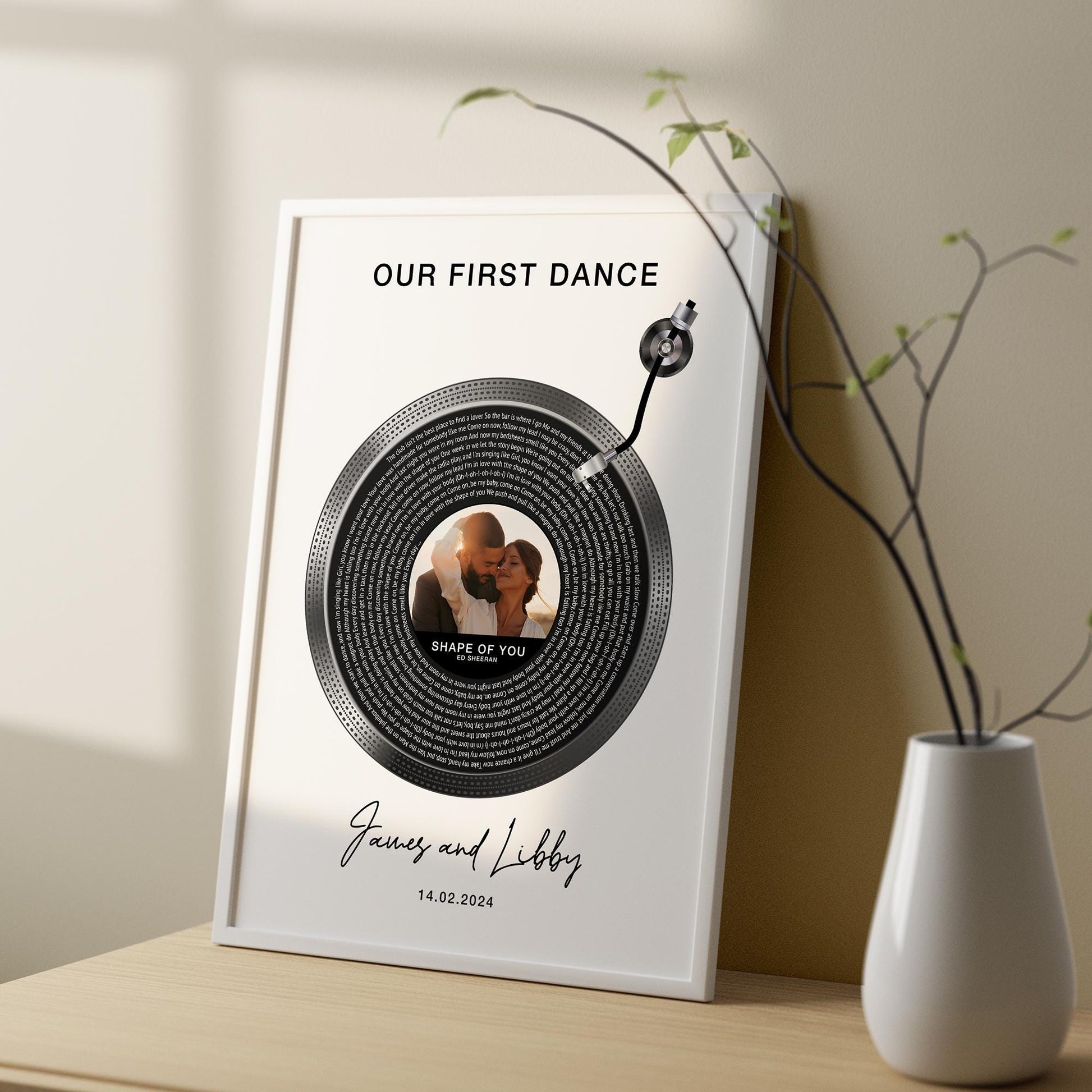 Personalised Photo Vinyl Lyrics Print, Gift for Her, Couple Gift, Song Lyrics Print, First Dance Song Poster, Personalised Song Lyrics Print - Favourite Song Lyrics Poster, Wedding Anniversary Gift, Personalised First Dance Song, Photo Vinyl Lyrics