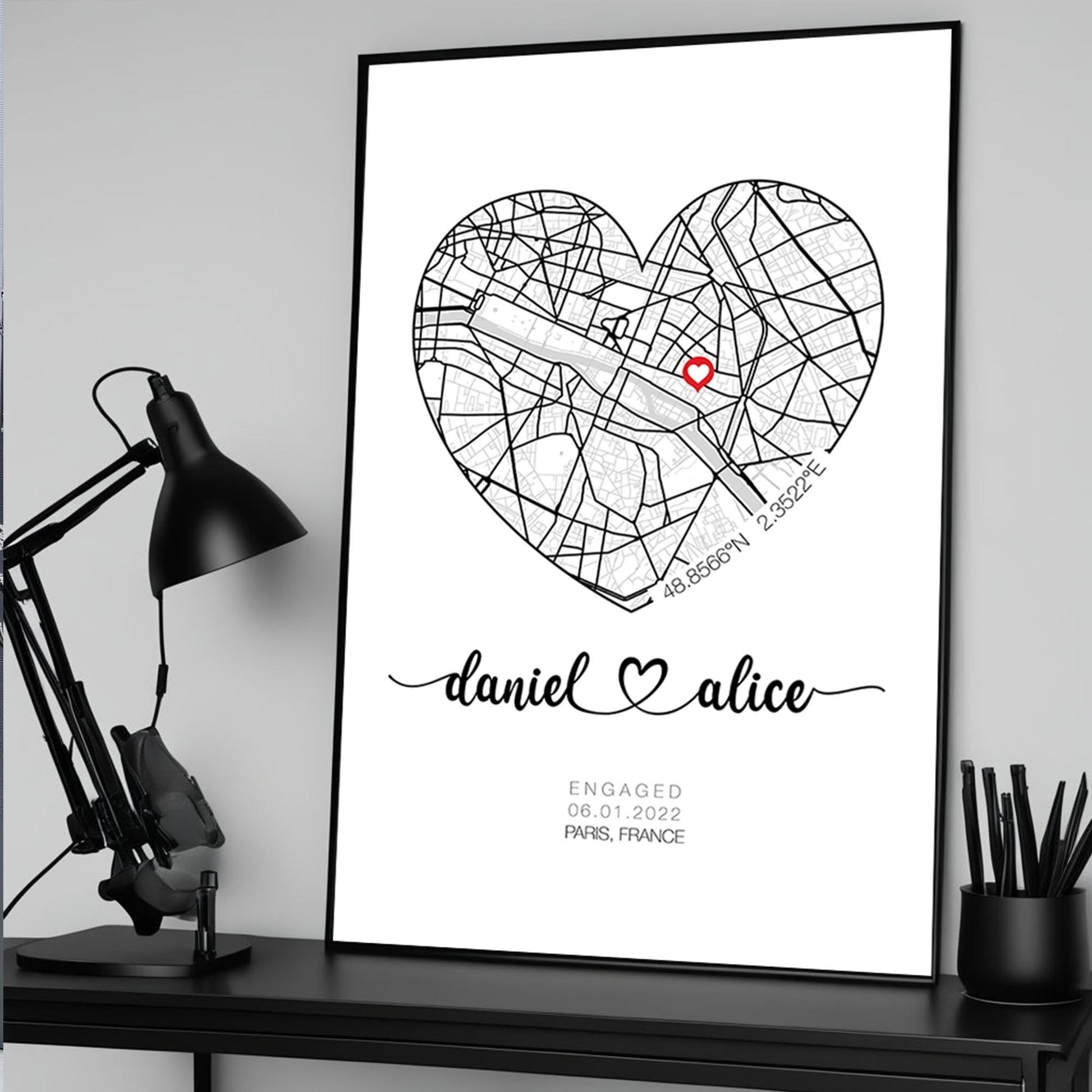Personalised Engagement Gift, Proposal location Print With Heart and Address, Ideal Customised Present, Unique Location Couple Gift Idea,Wedding anniversary gift, Valentine&#39;sDay Gift, Gift for couple, Gift for Her, Personalised Map, Custom Map print