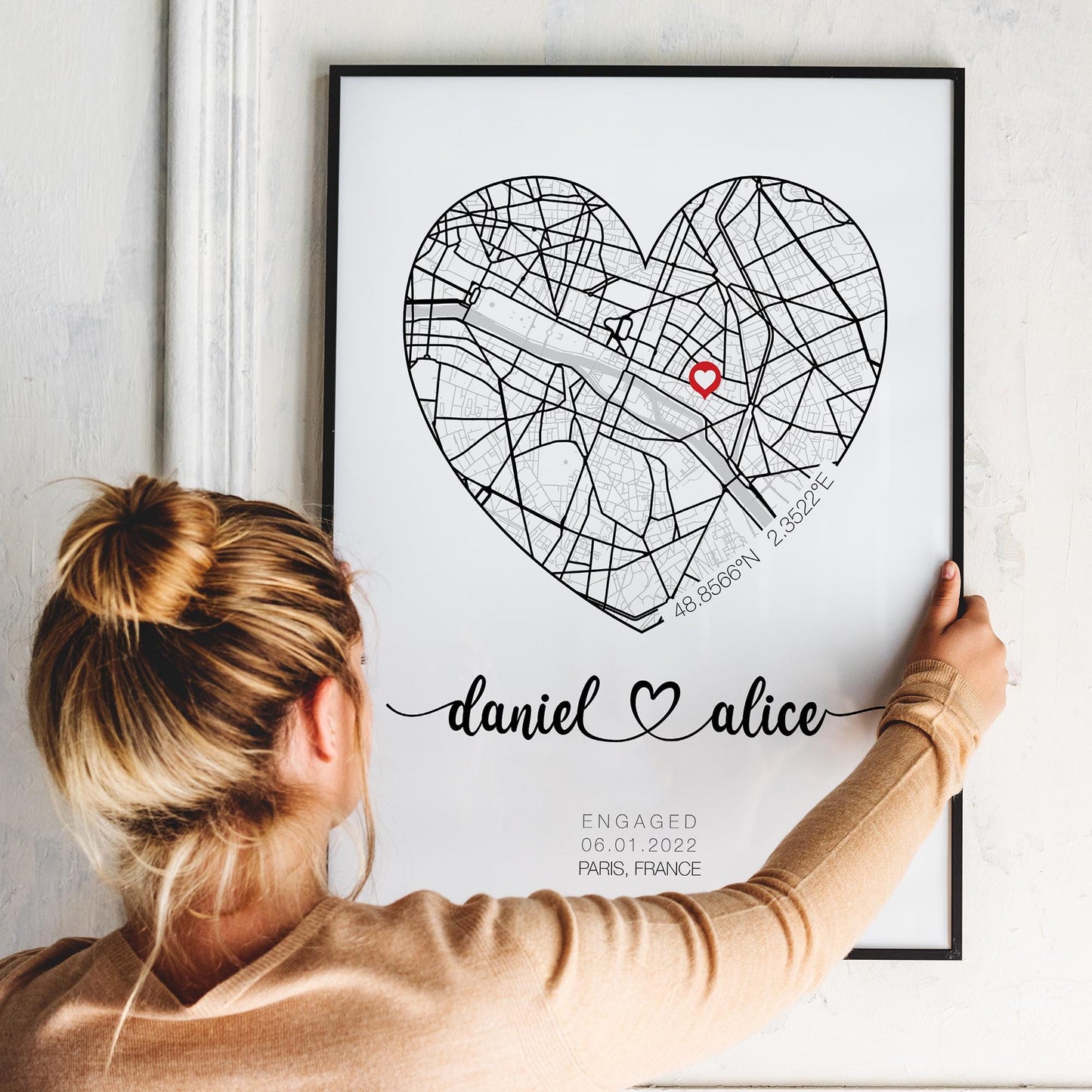 Personalised Engagement Gift, Proposal location Print With Heart and Address, Ideal Customised Present, Unique Location Couple Gift Idea,Wedding anniversary gift, Valentine&#39;sDay Gift, Gift for couple, Gift for Her, Personalised Map, Custom Map print