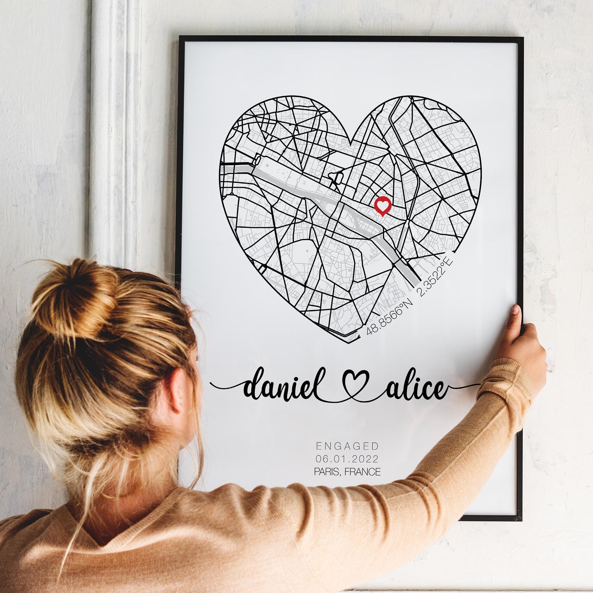 Personalised Engagement Gift, Proposal location Print With Heart and Address, Ideal Customised Present, Unique Location Couple Gift Idea,Wedding anniversary gift, Valentine&#39;sDay Gift, Gift for couple, Gift for Her, Personalised Map, Custom Map print