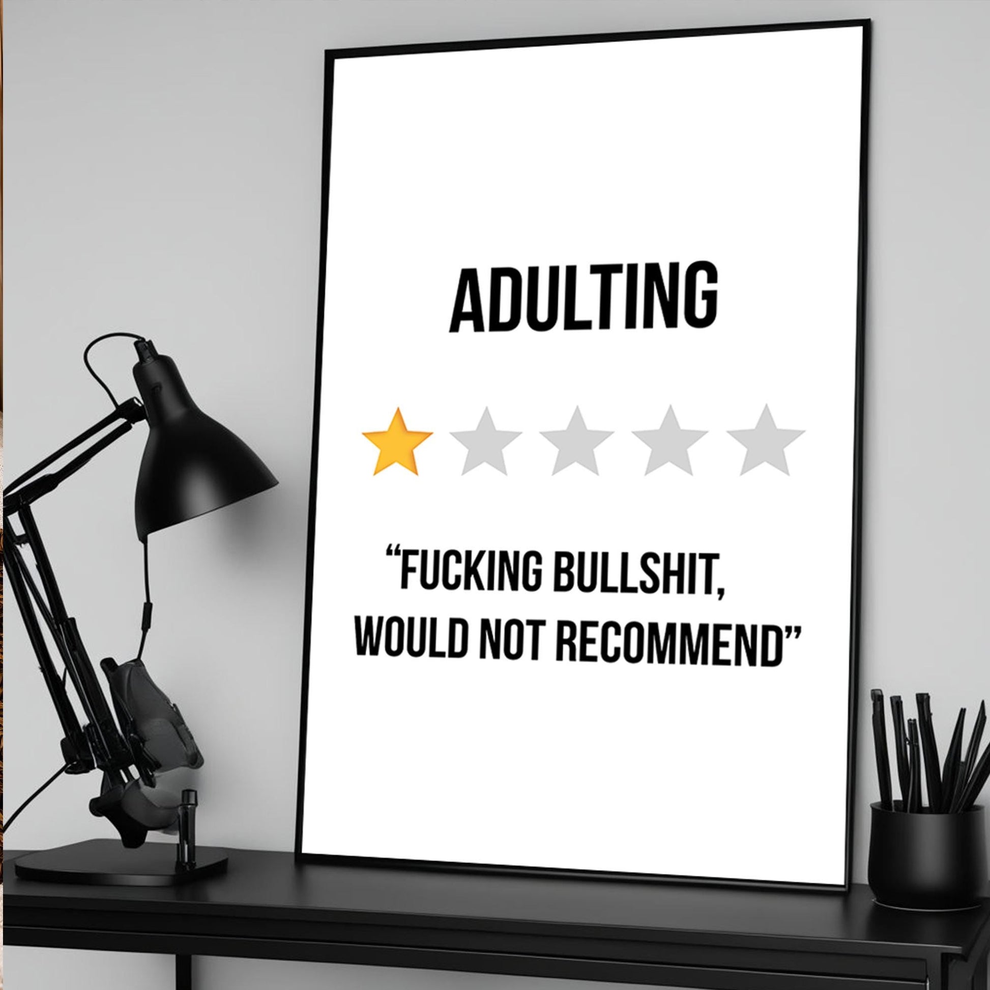 Adulting: Fucking Bullshit, Would not Recommend - Crude obscene but funny wall art print for minimalist home available, Funny Adulting Sign Preppy Quote Print Retro Typography Wall Art Crude Humour Statement Decor Trendy Dorm Framed Posters