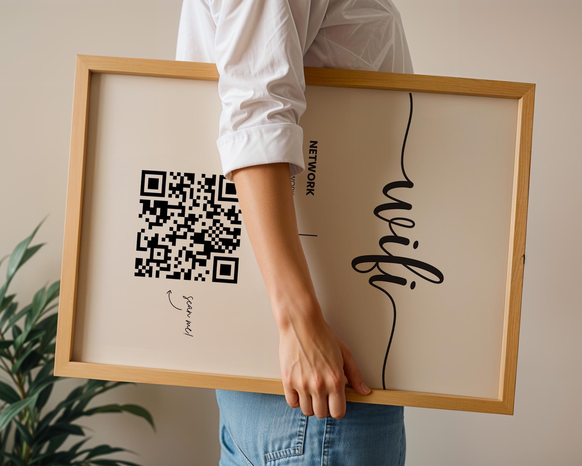 Personalised WiFi print with scan QR code to connect, internet sharing, WiFi password, QR code scanner ideal for AirBnB, Hotel, home, wifi print, wifi qr code, wifi qr scanner, wifi password, business print, nail salon, hair salon, restaurant, bar
