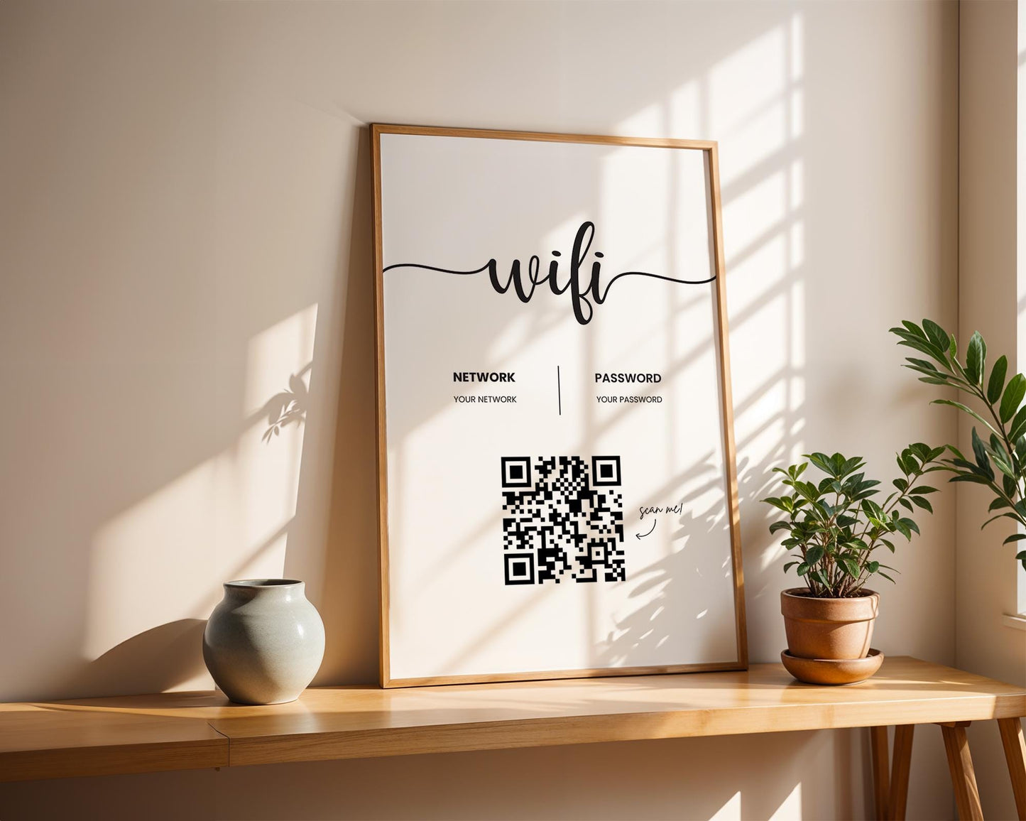 Personalised WiFi print with scan QR code to connect, internet sharing, WiFi password, QR code scanner ideal for AirBnB, Hotel, home, wifi print, wifi qr code, wifi qr scanner, wifi password, business print, nail salon, hair salon, restaurant, bar